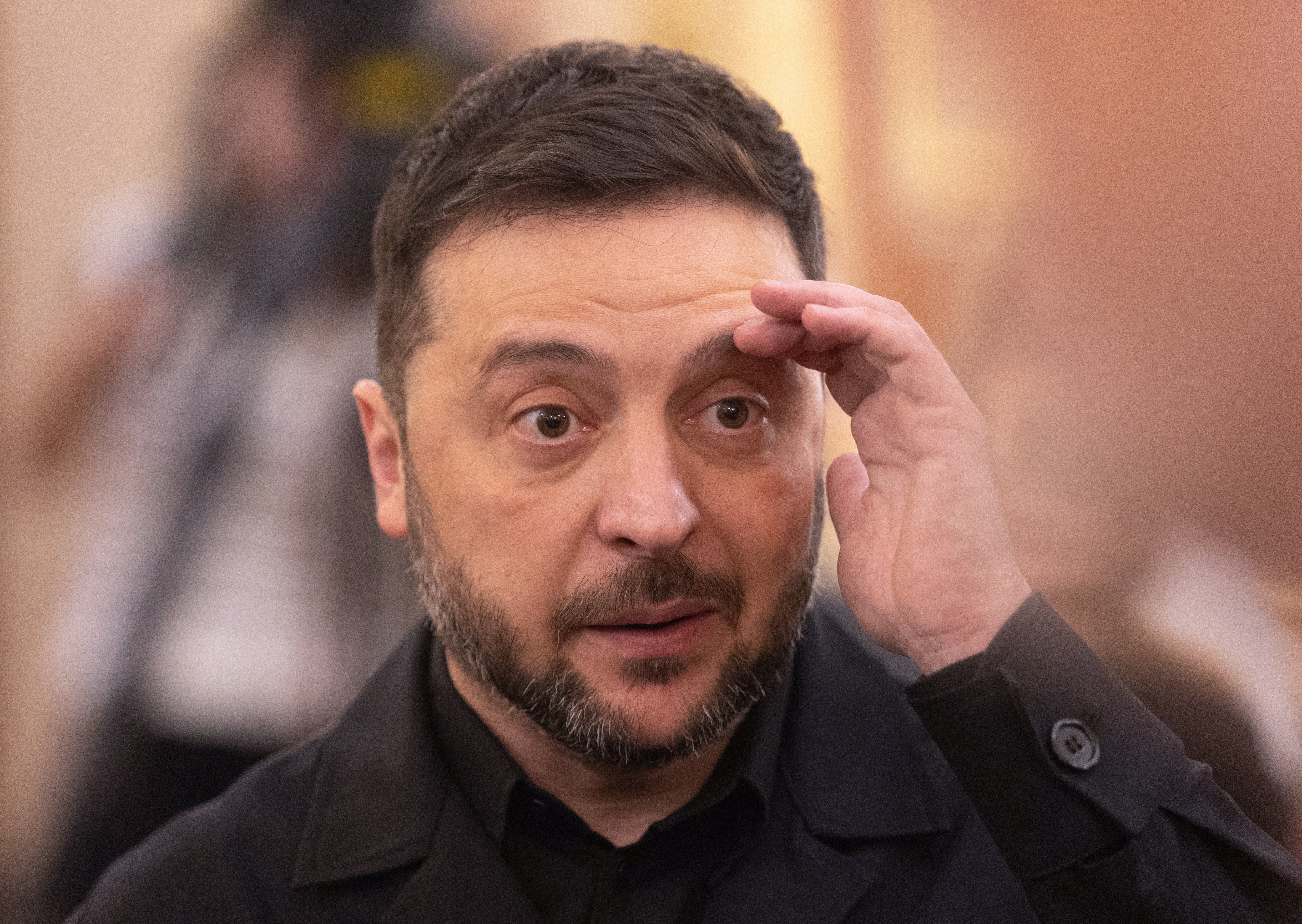 Ukrainian President Volodymyr Zelensky arrives at the Spanish parliament in Madrid, Spain, Tuesday, Nov. 18, 2025. (Eduardo Parra/Europa Press via AP)