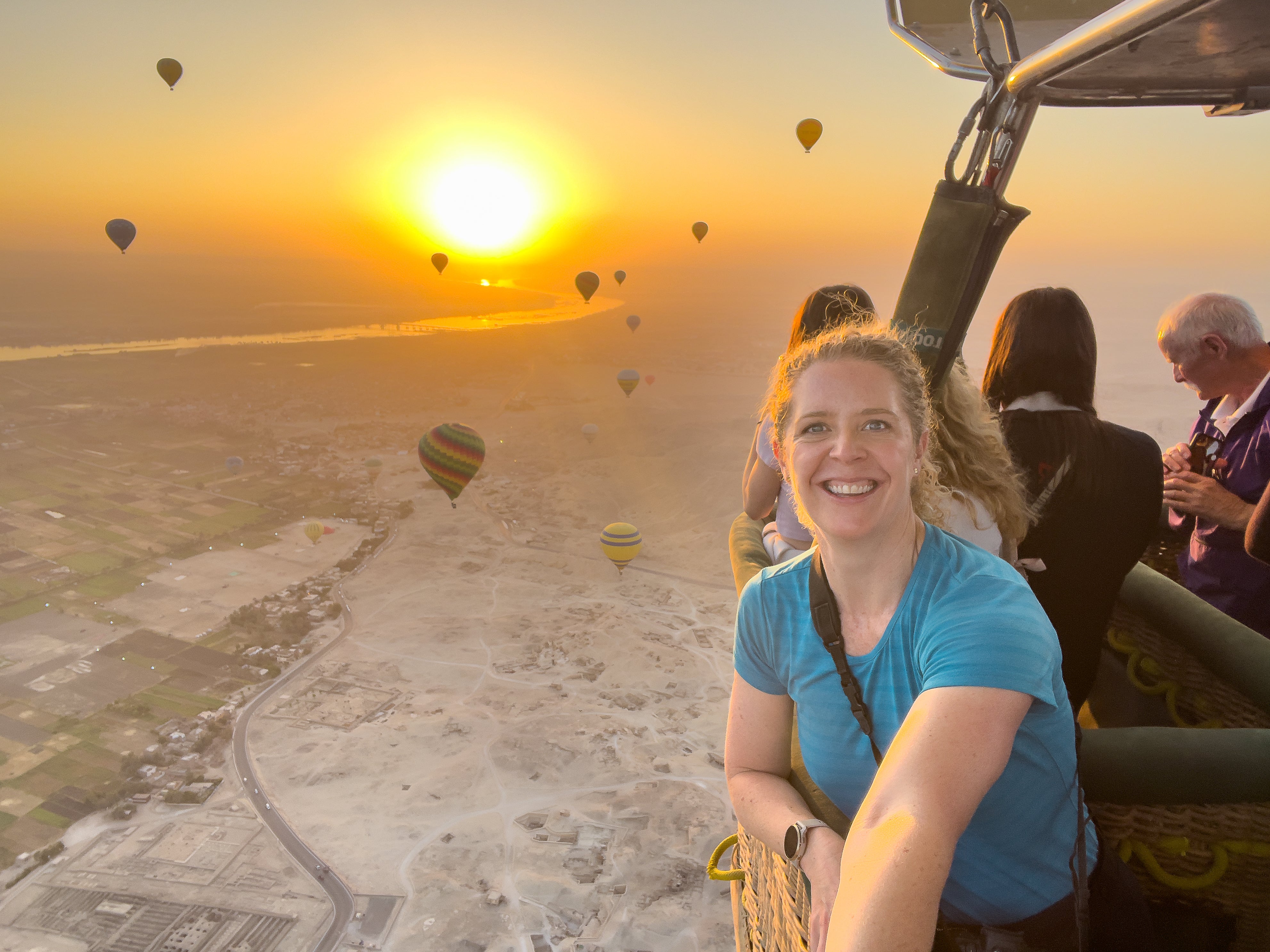 Bella takes a hot air balloon ride over the Valley of the Kings at sunrise