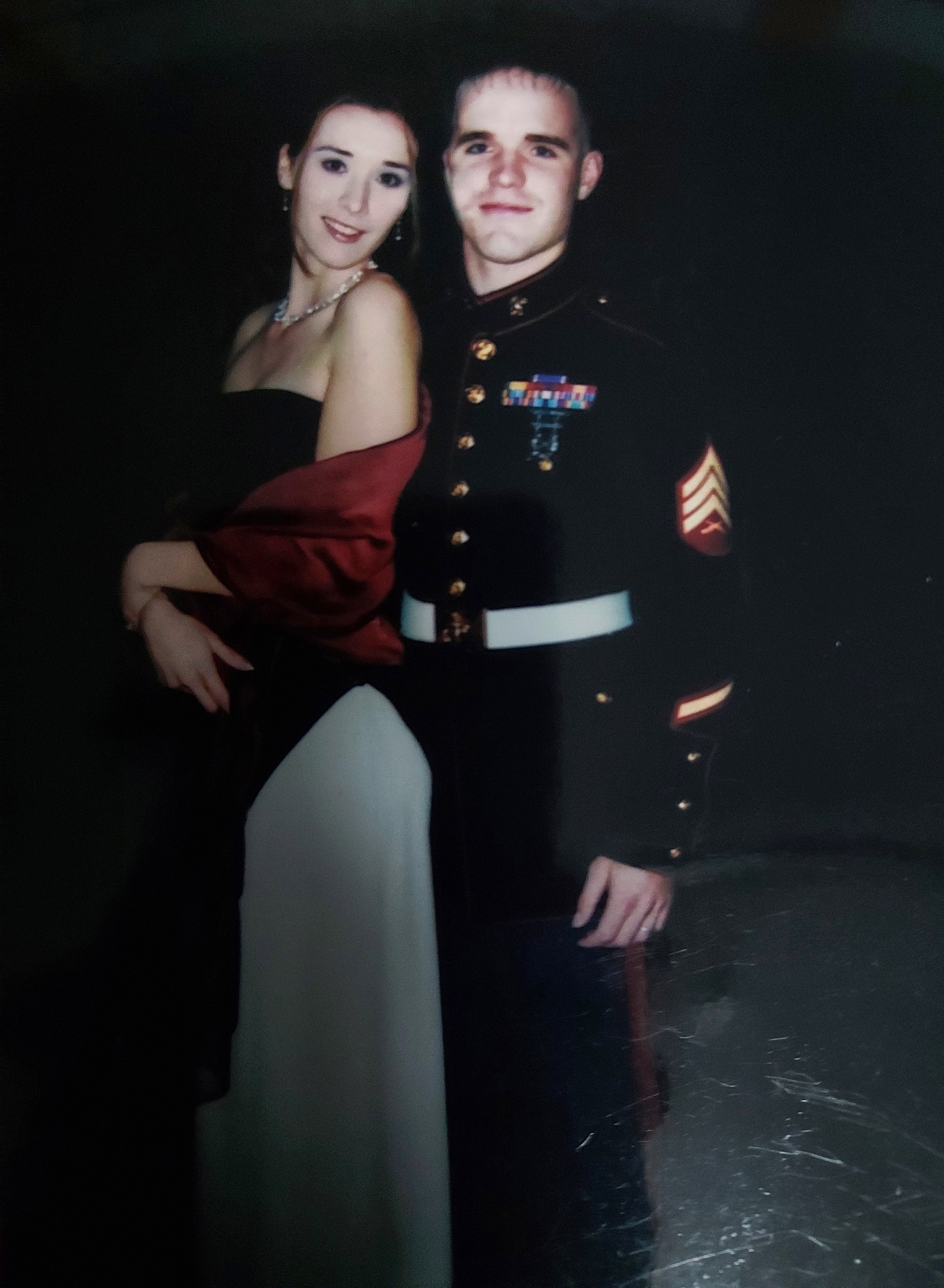 In this undated photo provided by Rachel Crowl, Crowl poses with her ex-husband, wounded Iraq War veteran Sean DeBevoise, now known as Nigel Max Edge. (Rachel Crowl via AP)