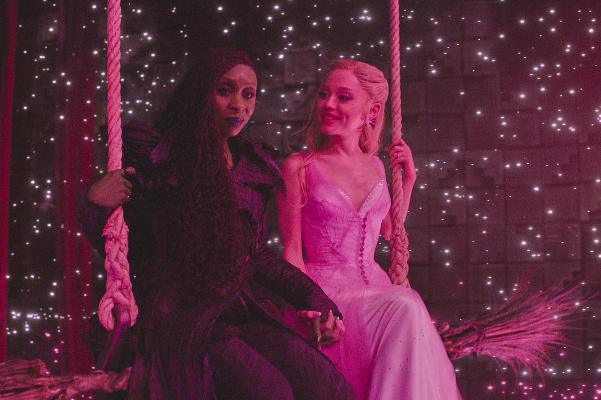 Ariana Grande as Glinda in John M Chu’s Wicked opposite Cynthia Erivo as Elphaba