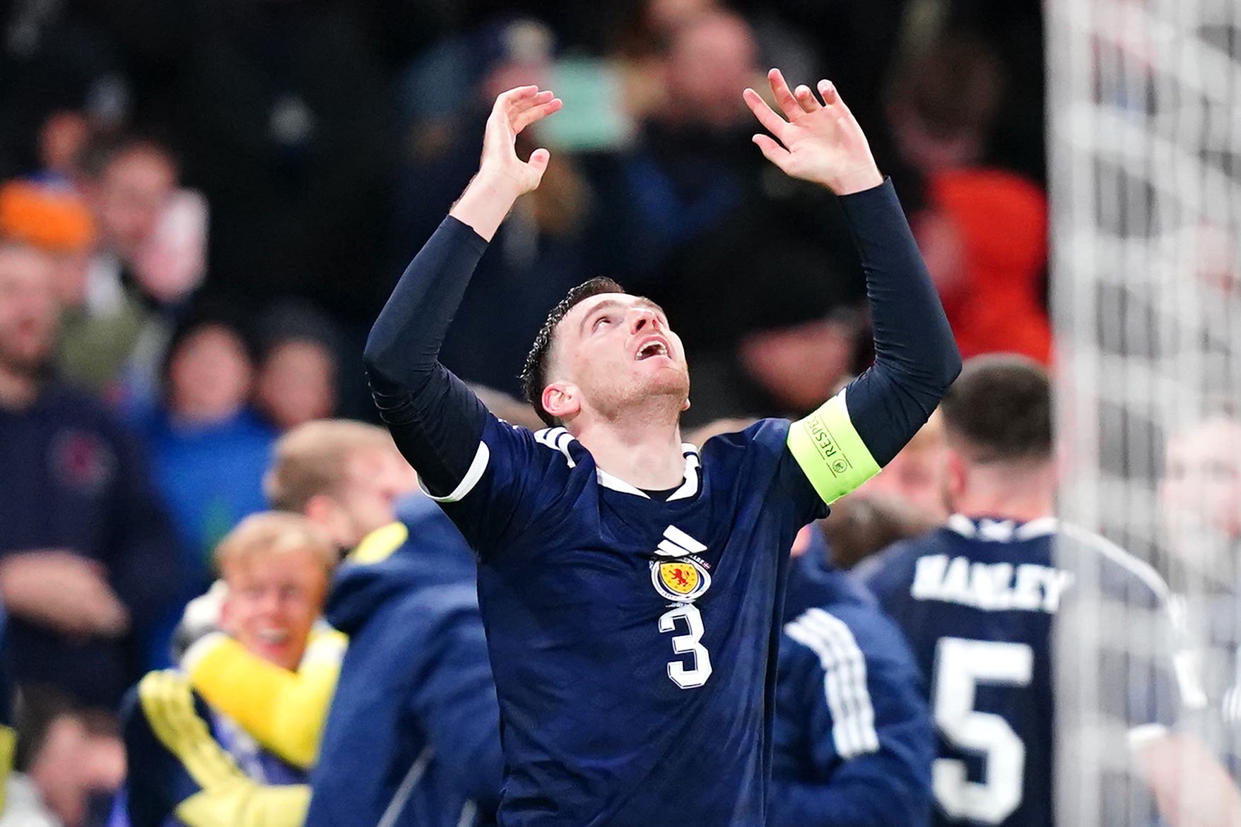 Andy Robertson was overcome with emotion after Scotland’s win (Jane Barlow/PA)