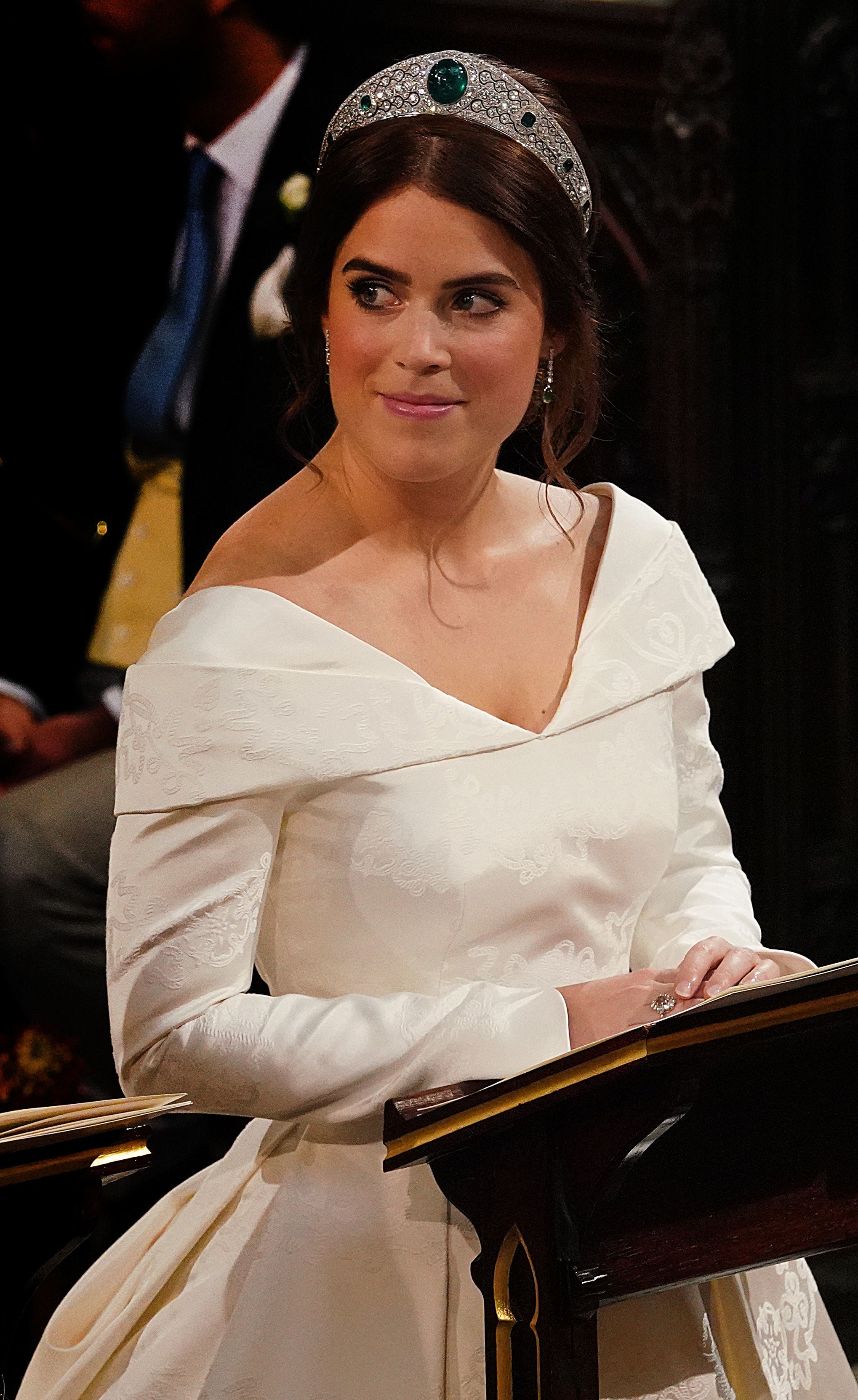 Princess Eugenie wearing the same tiara on her wedding day (Jonathan Brady/PA)