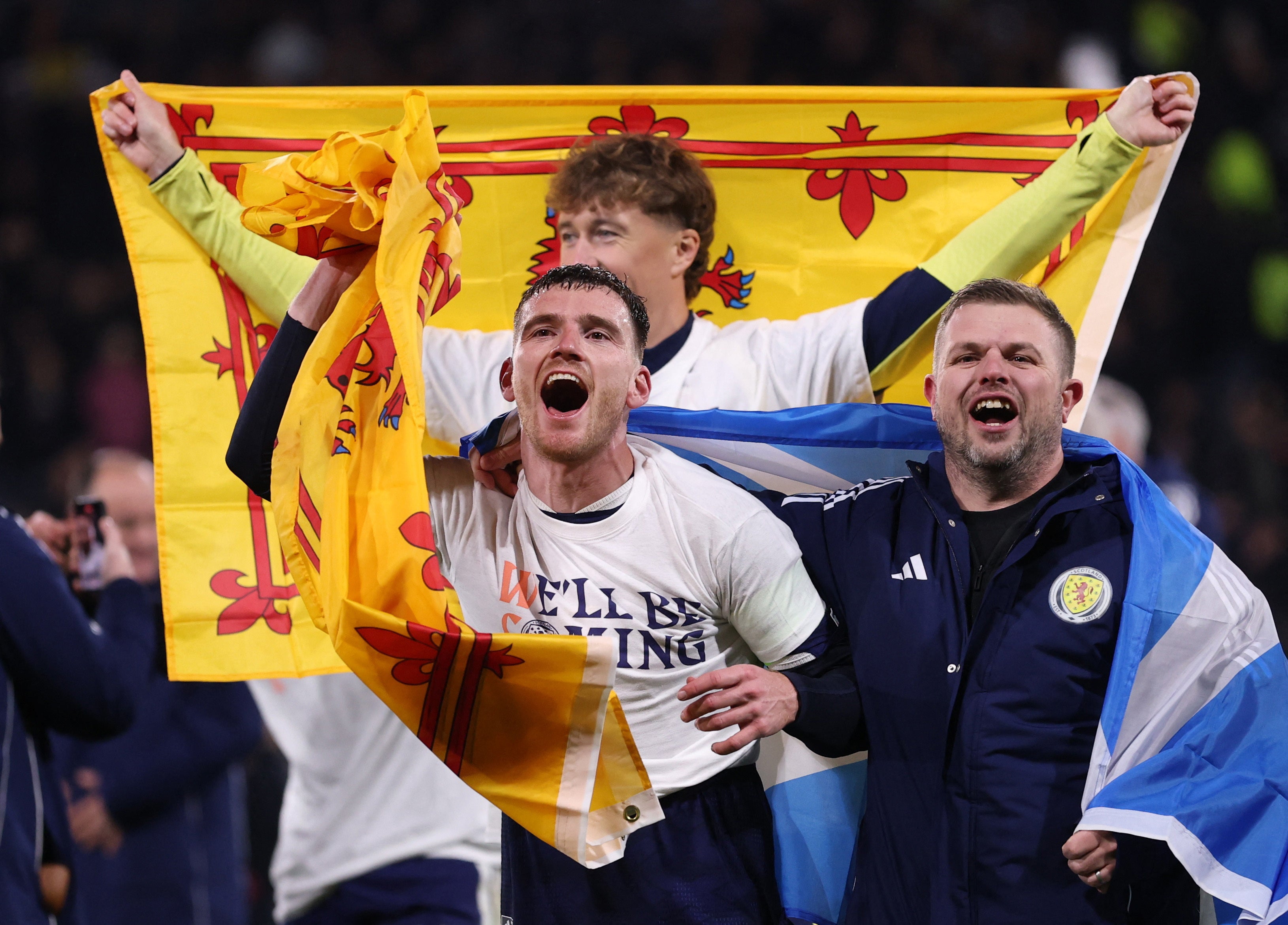 Andy Robertson celebrates after Scotland qualify for the World Cup