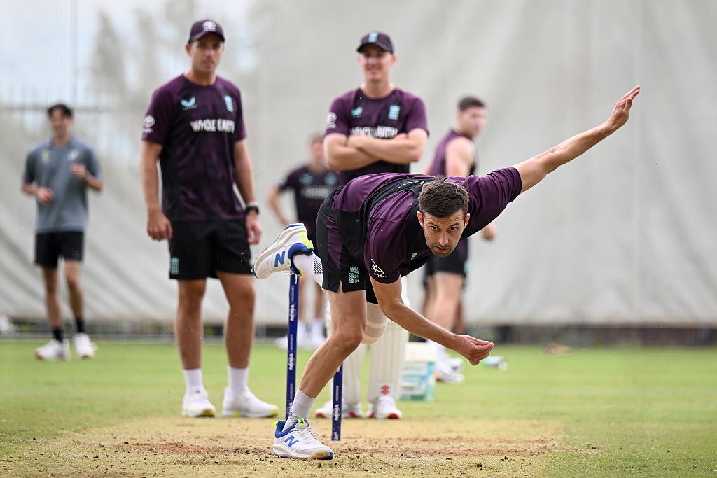 Mark Wood during an England nets session in Perth on Tuesday