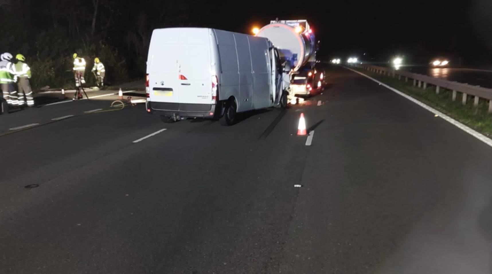 The tanker and car crashed at around 7.45pm on Monday