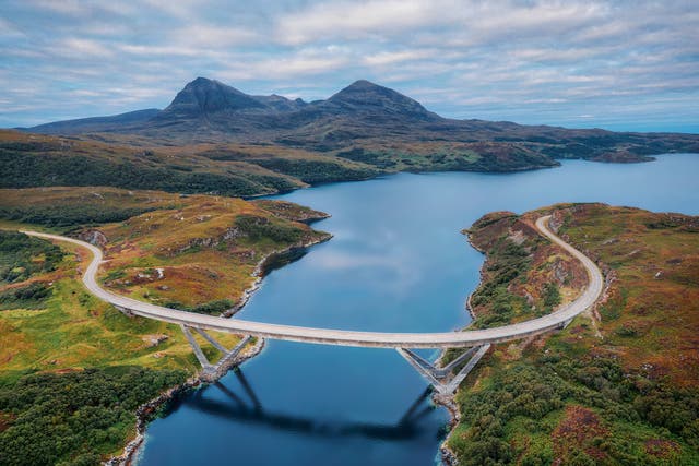 <p>The Kylesku Bridge along the North Coast 500 in Scotland</p>