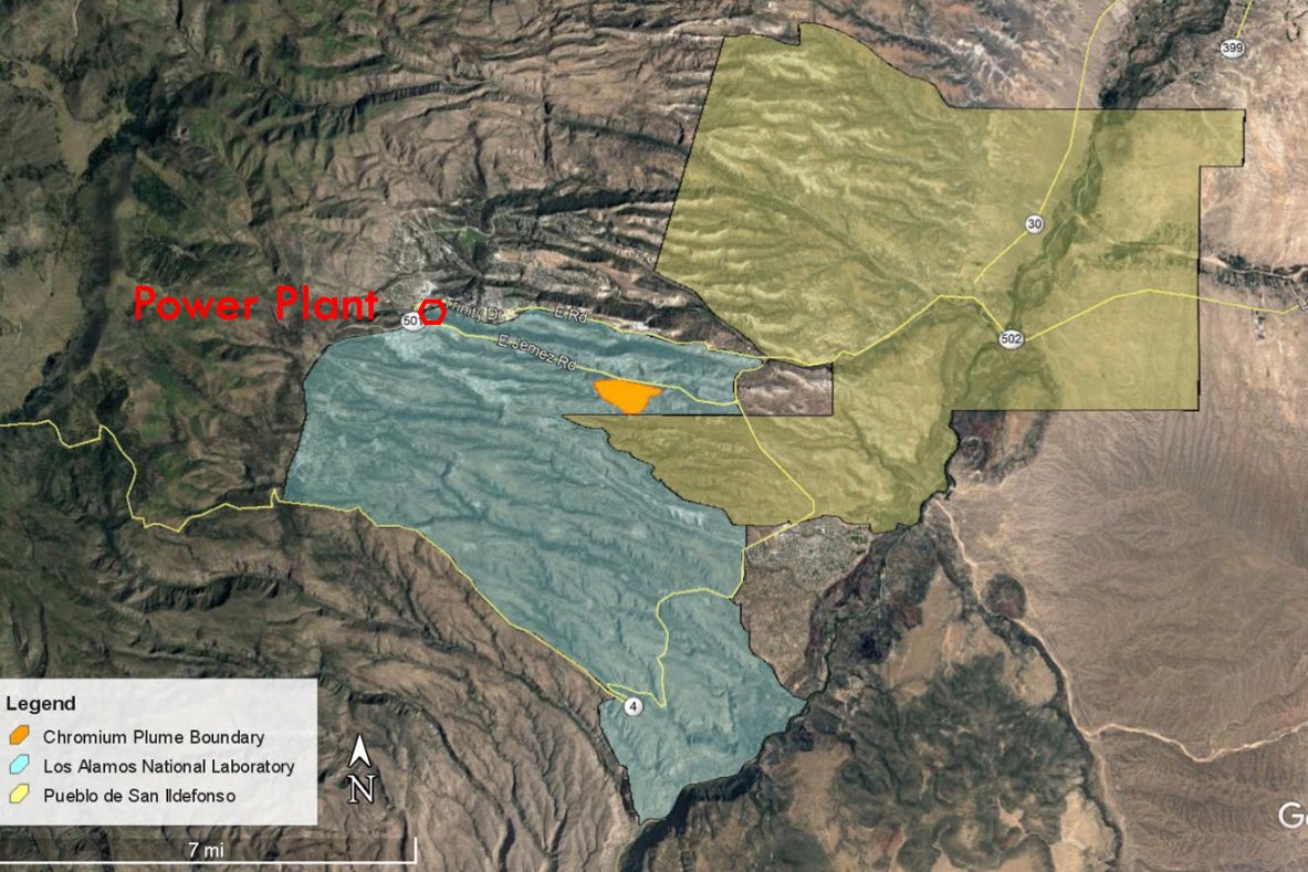 A map shows the area of the chromium plume near Los Alamos National Laboratory