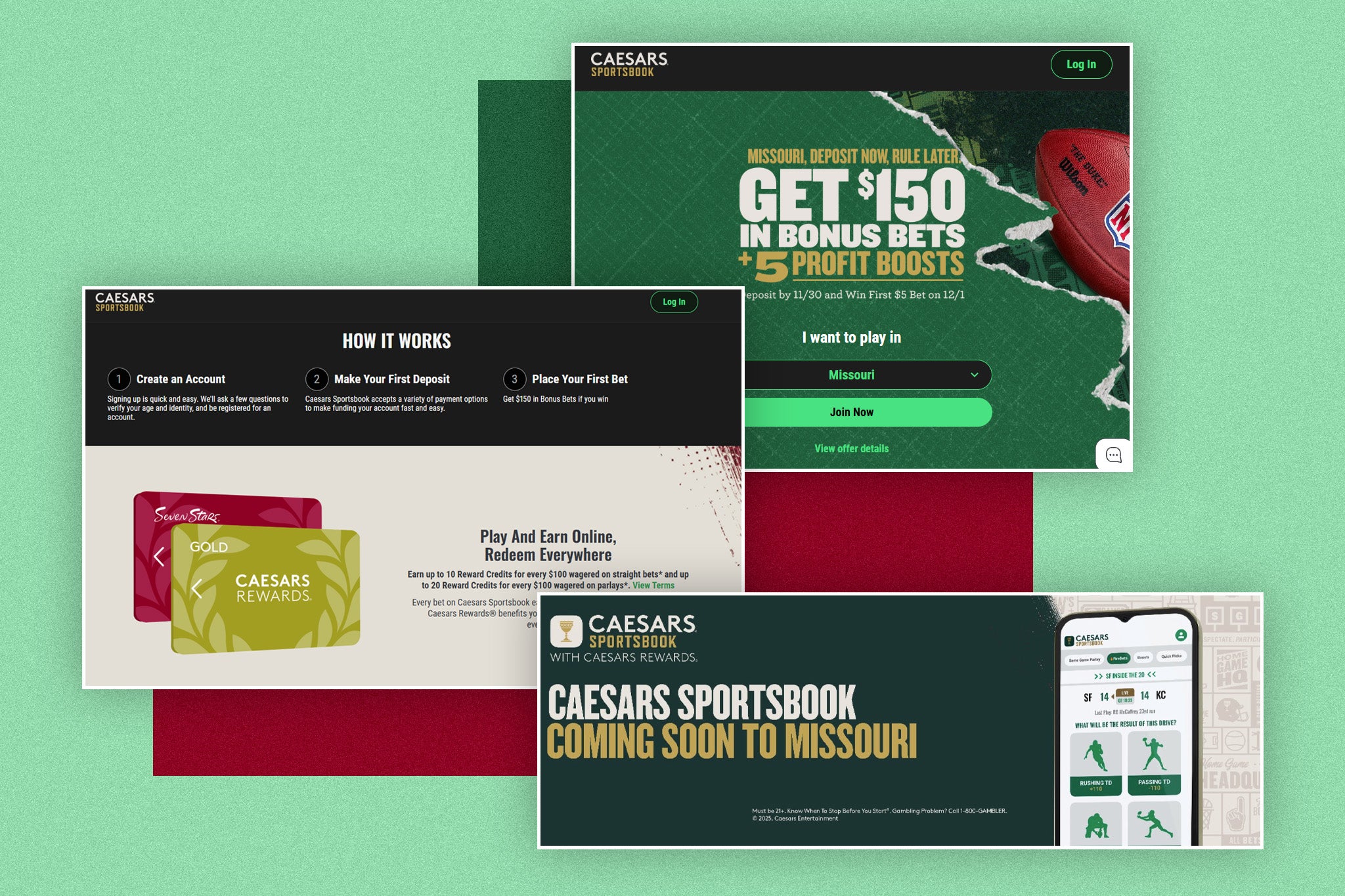 Bettors can get $150 in Bonus Bets and 5 profit boosts with the Caesars Sportsbook Missouri bonus code INDYMO.