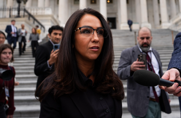 Colorado Rep. Lauren Boebert leaves Capitol Hill after voting in favor of releasing the Epstein files