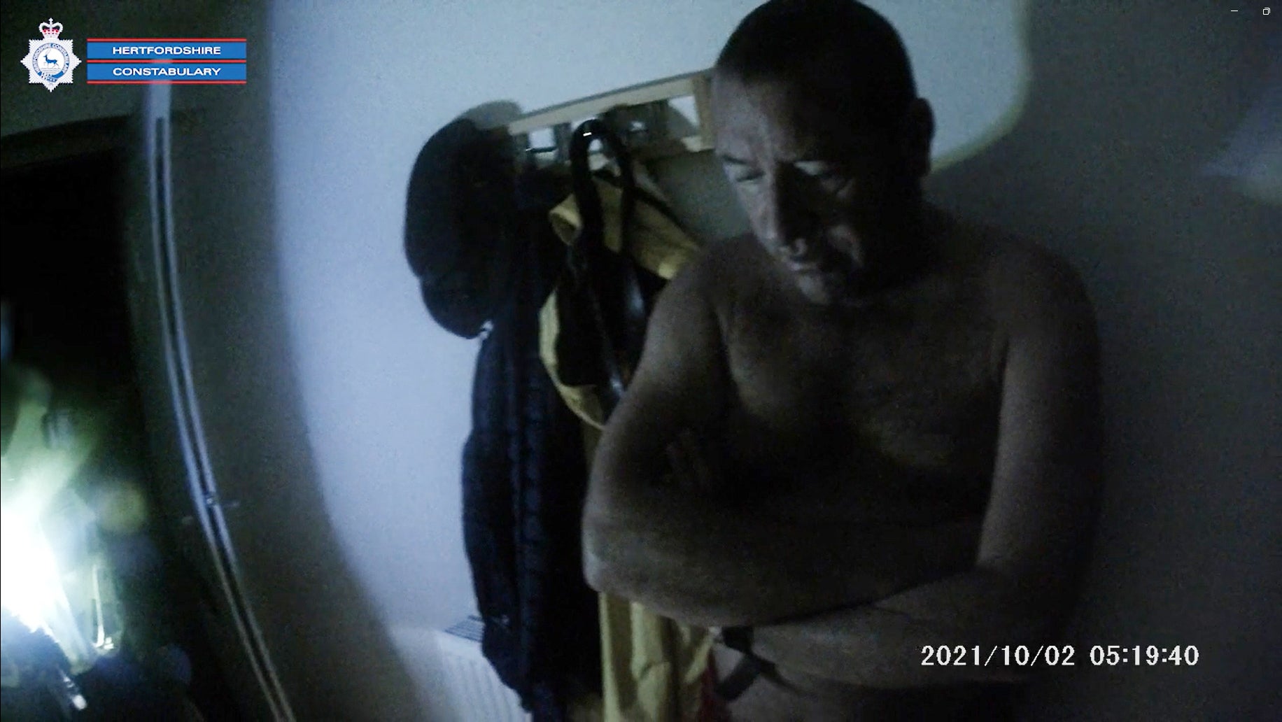 Police body-cam footage from when David Carrick was first arrested on October 2 2021 (Herts Police/PA)