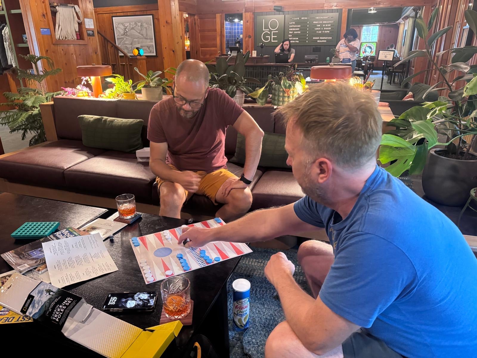 A tense game of backgammon after hours