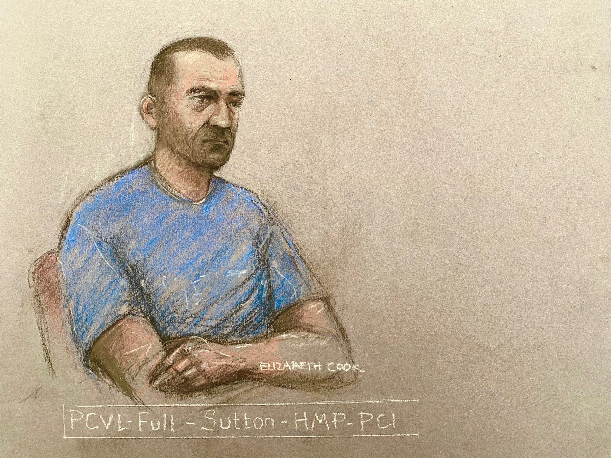 Court artist sketch of Carrick appearing by video link at the Old Bailey earlier this year (Elizabeth Cook/PA)