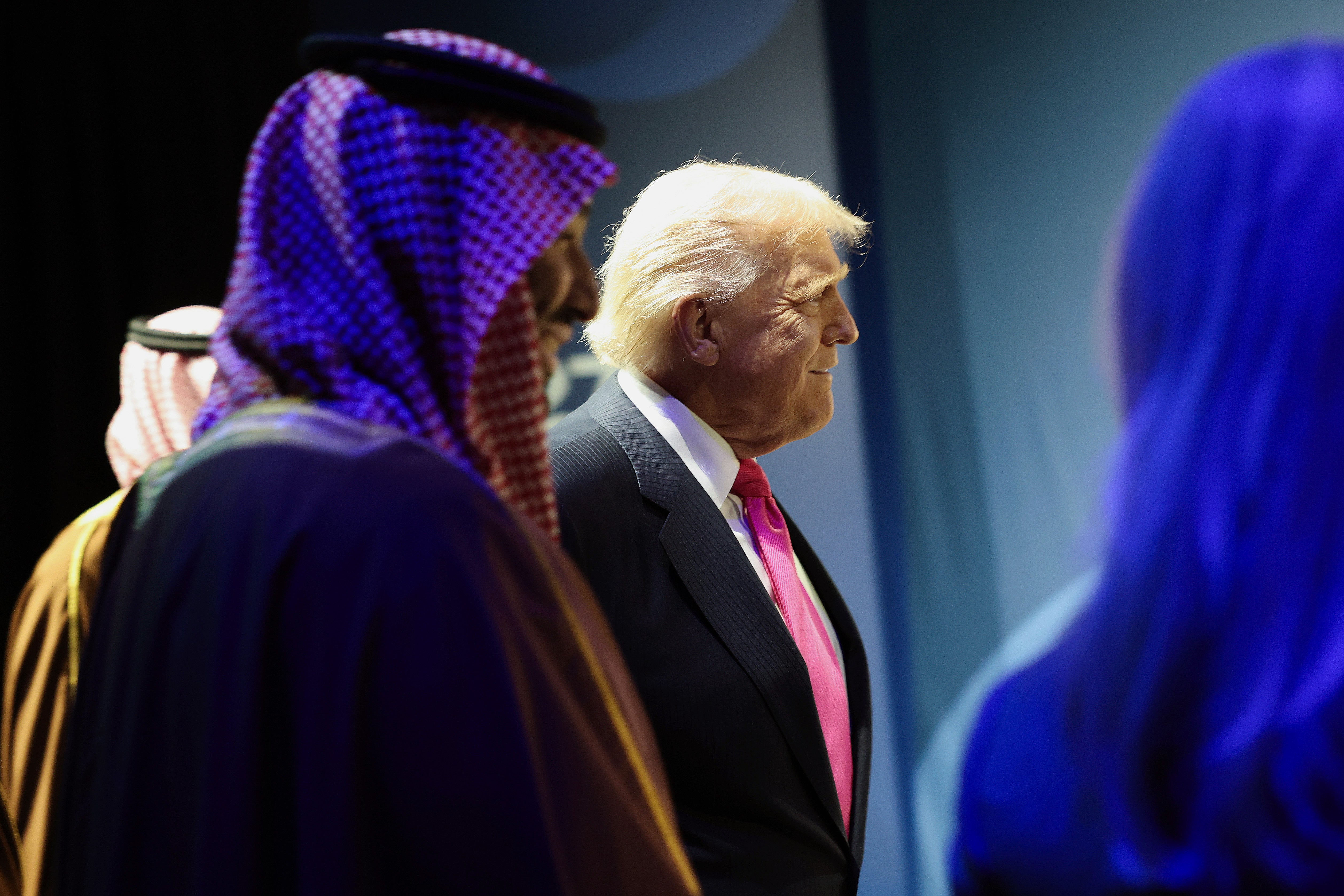 Donald Trump is flanked by the Saudi crown prince, Mohammed bin Salman. At a White House meeting this week, Trump blew up at a reporter for questioning bin Salman about the murder of Jamal Khashoggi, which bin Salman was found to have ordered