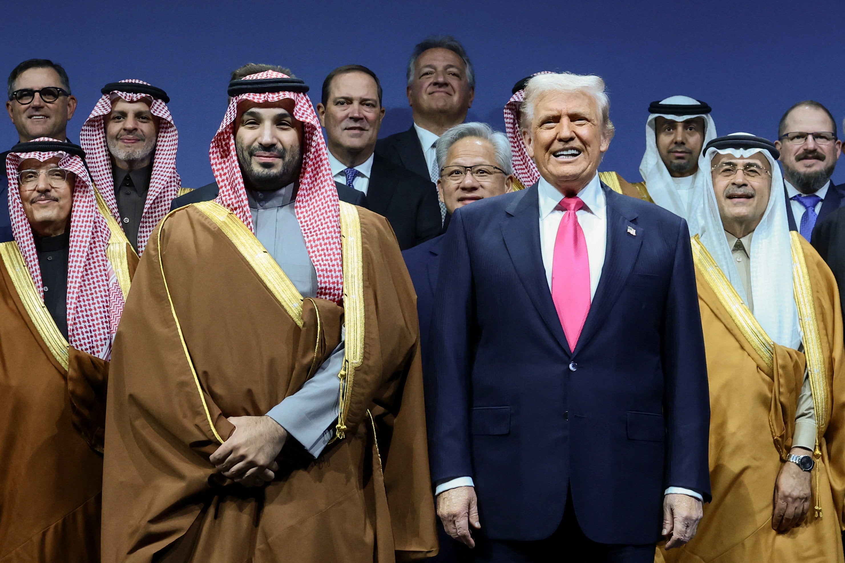 Trump with Crown Prince Mohammed bin Salman of Saudi Arabia and Nvidia CEO Jensen Huang at the U.S.-Saudi Investment Forum in Washington, D.C., in November