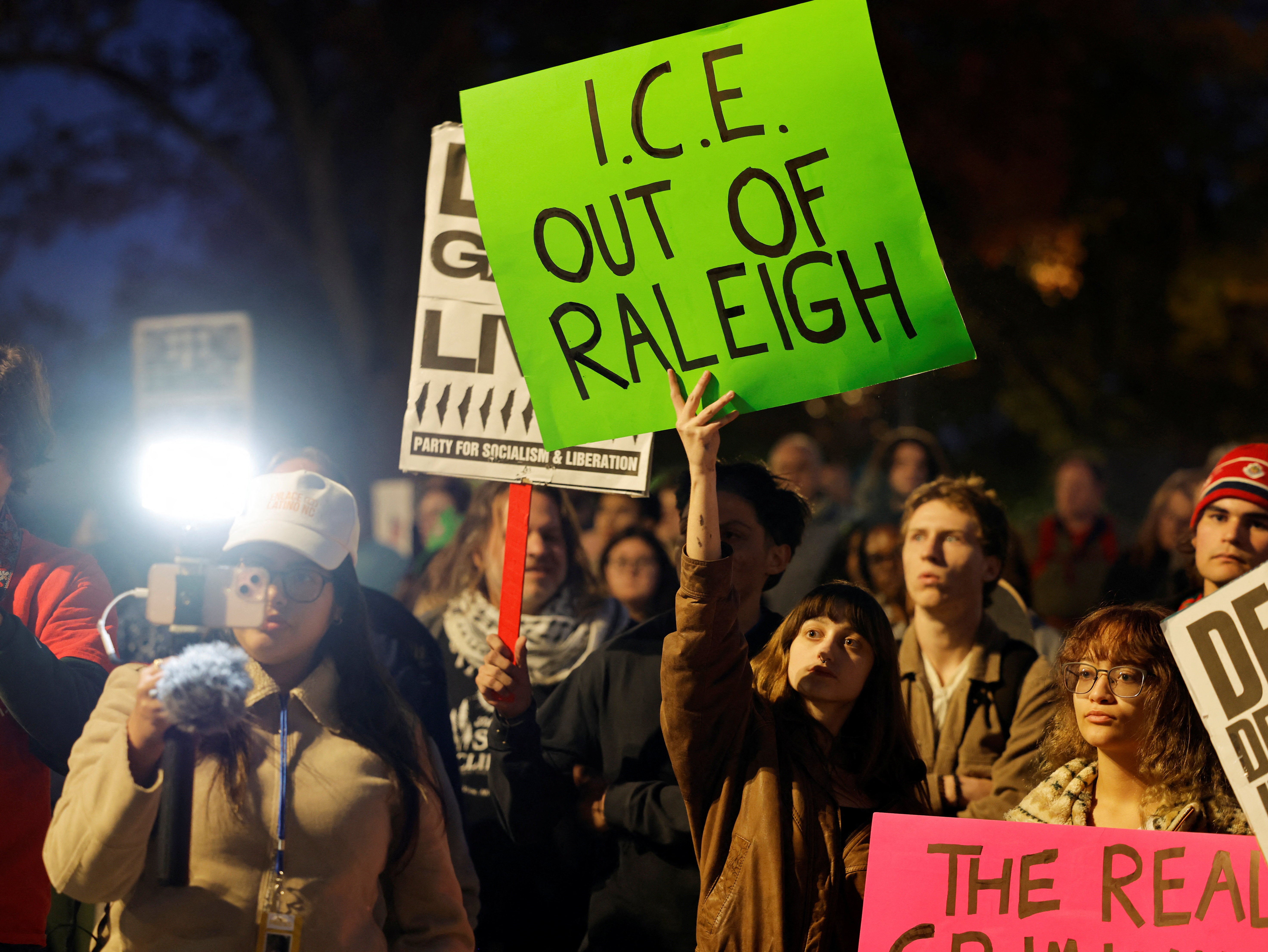 Protesters marched through downtown Raleigh, North Carolina, as federal immigration agents were spotted nearby