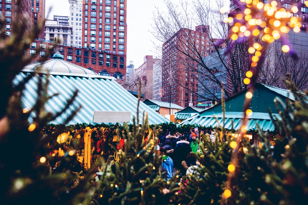 Christmas market stands in New York City’s Union Square