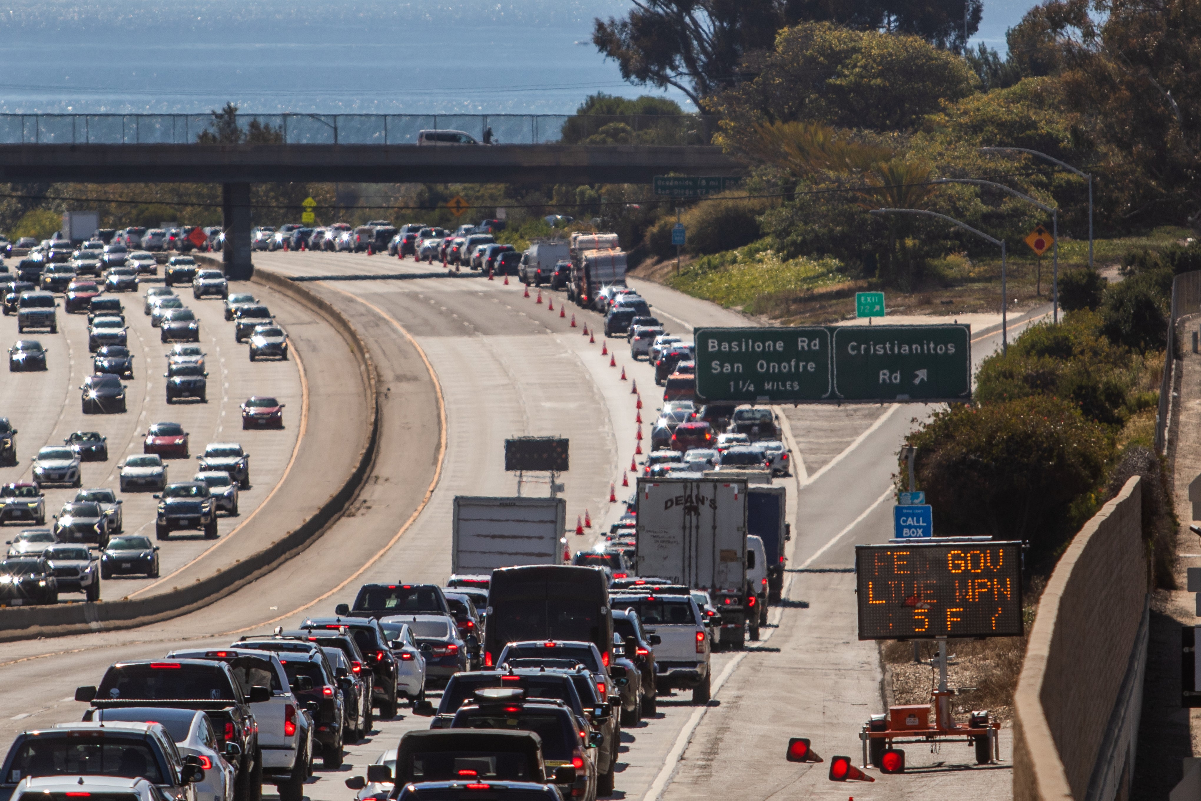 Drivers on the 5 Freeway on October 18, 2025 in San Clemente, California