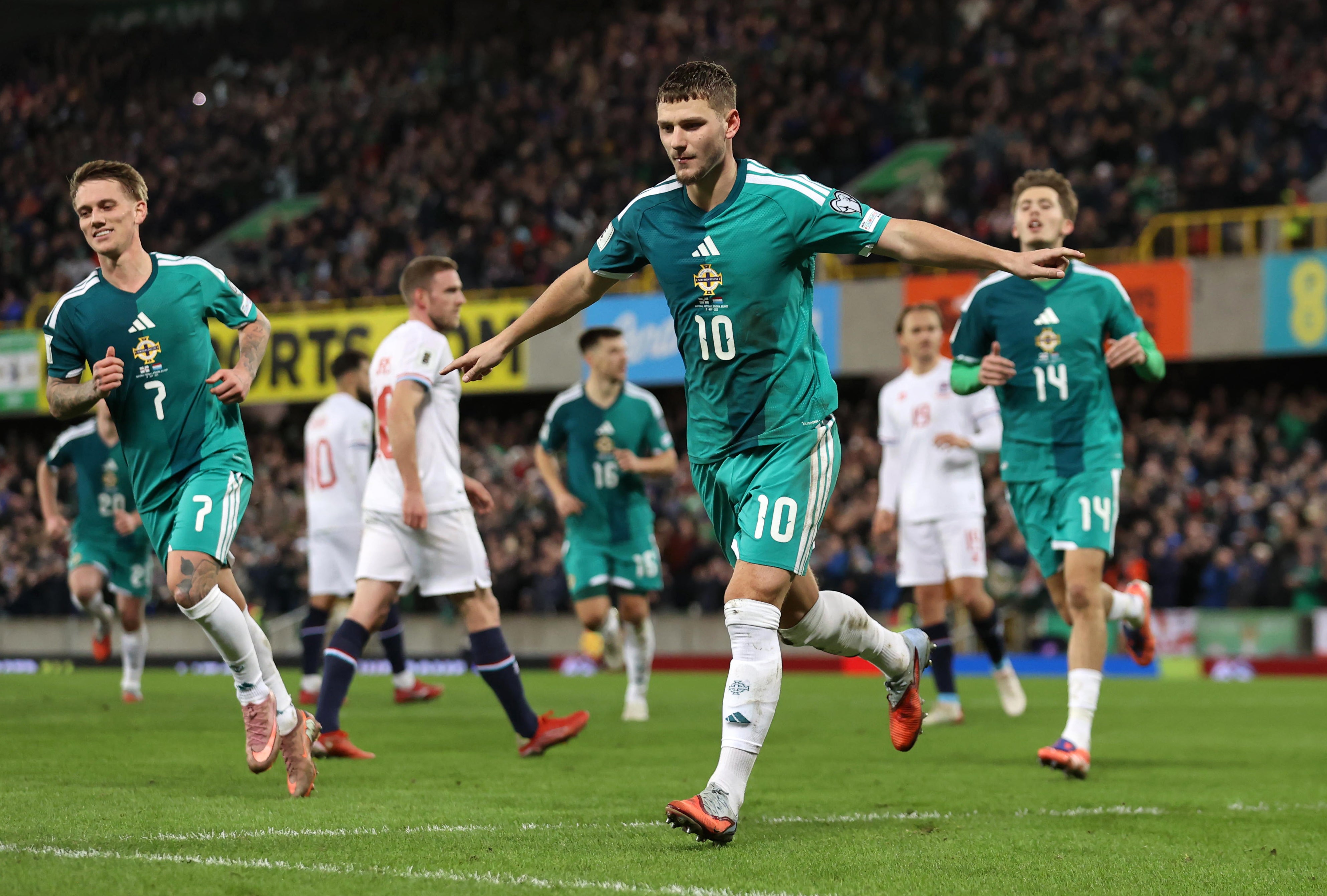Northern Ireland’s Jamie Donley celebrates scoring against Luxembourg on Monday (Liam McBurney/PA)
