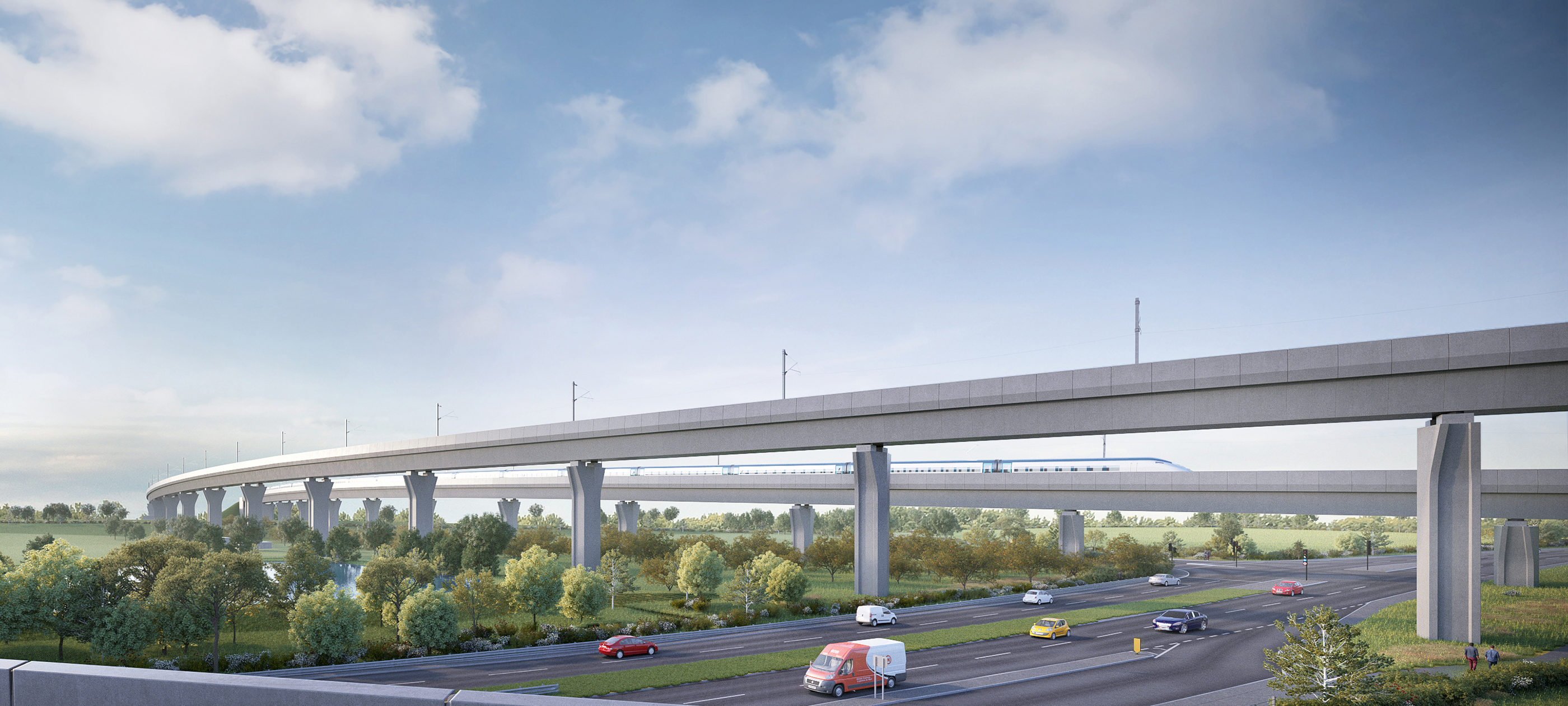 How the two viaducts will look, heading toward Water Orton from the M42