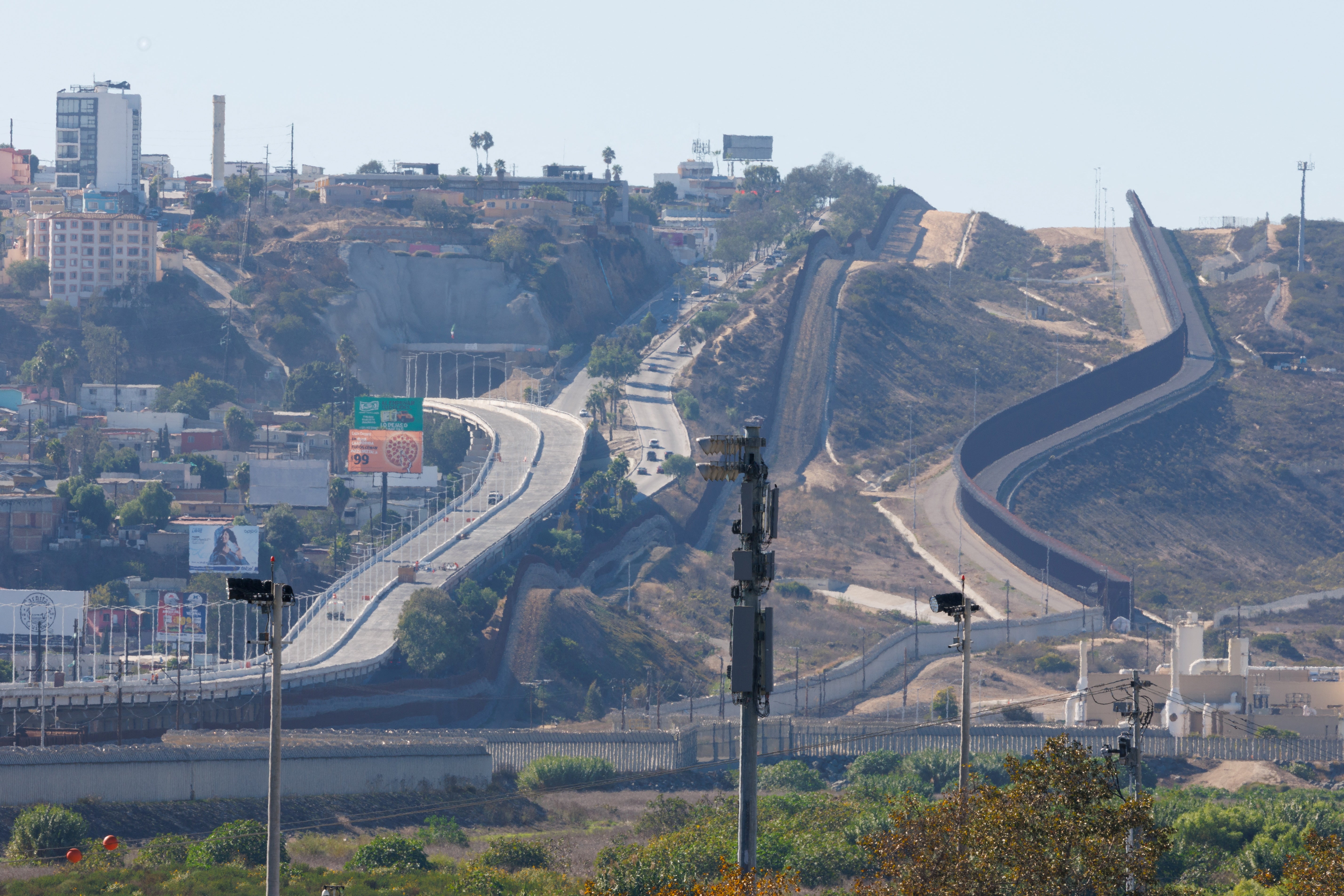 The border walls between the United States and Mexico, as seen from San Diego in California