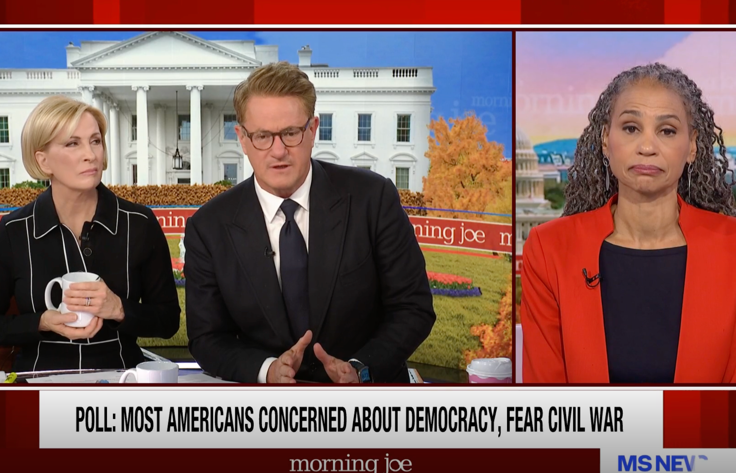 Maya Wiley, president and CEO Leadership Conference on Civil and Human Rights, speaks to Joe Scarborough and Mika Brzezinski on MS NOW’s Morning Joe on Wednesday November 19, 2025 after her organization put out a survey suggesting a majority of Americans fear a second civil war