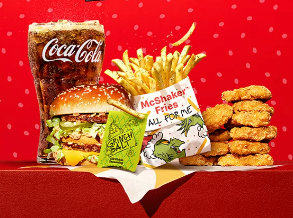 The new Grinch Meal includes fries with a packet of dill pickle seasoning