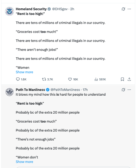 Kristi Noem’s Department of Homeland Security ripped off a post on X written by a ‘manliness’ influencer in an push to justify the removal of migrants.