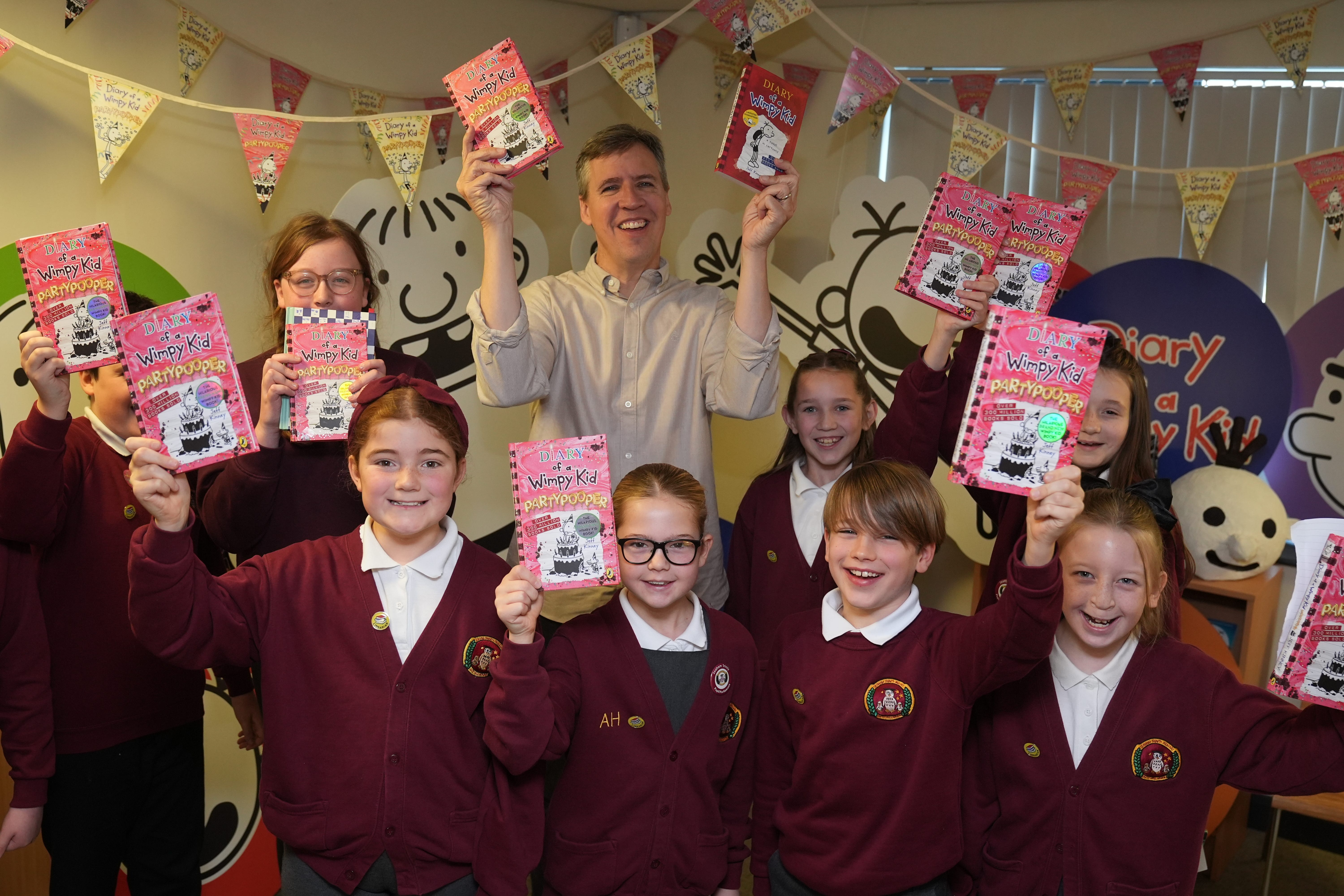 Jeff Kinney met pupils during a visit to Seaham Trinity Primary School in County Durham (Owen Humphreys/PA)
