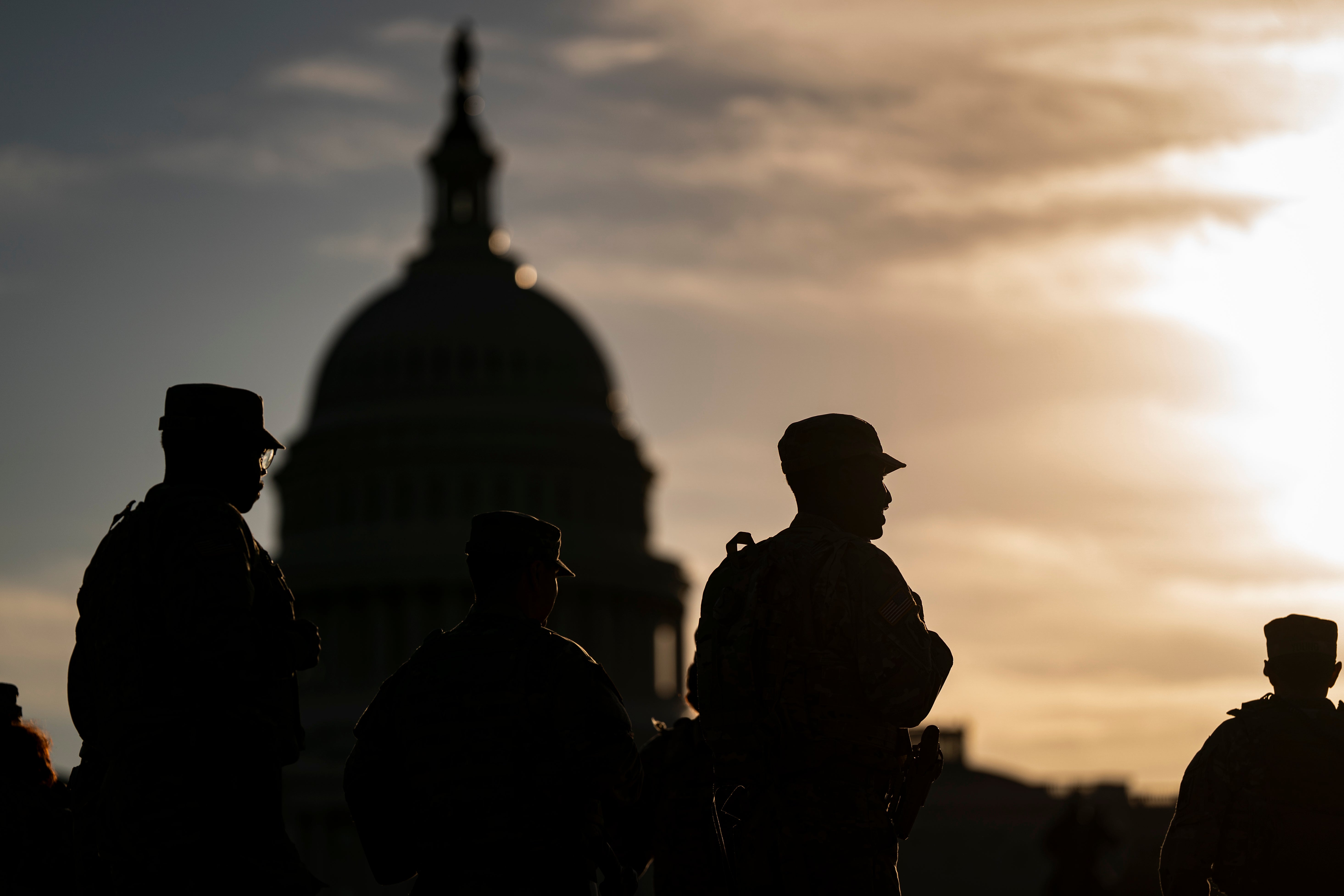 Members of the National Guard patrol near the U.S. Capitol on October 1, 2025 in Washington, DC