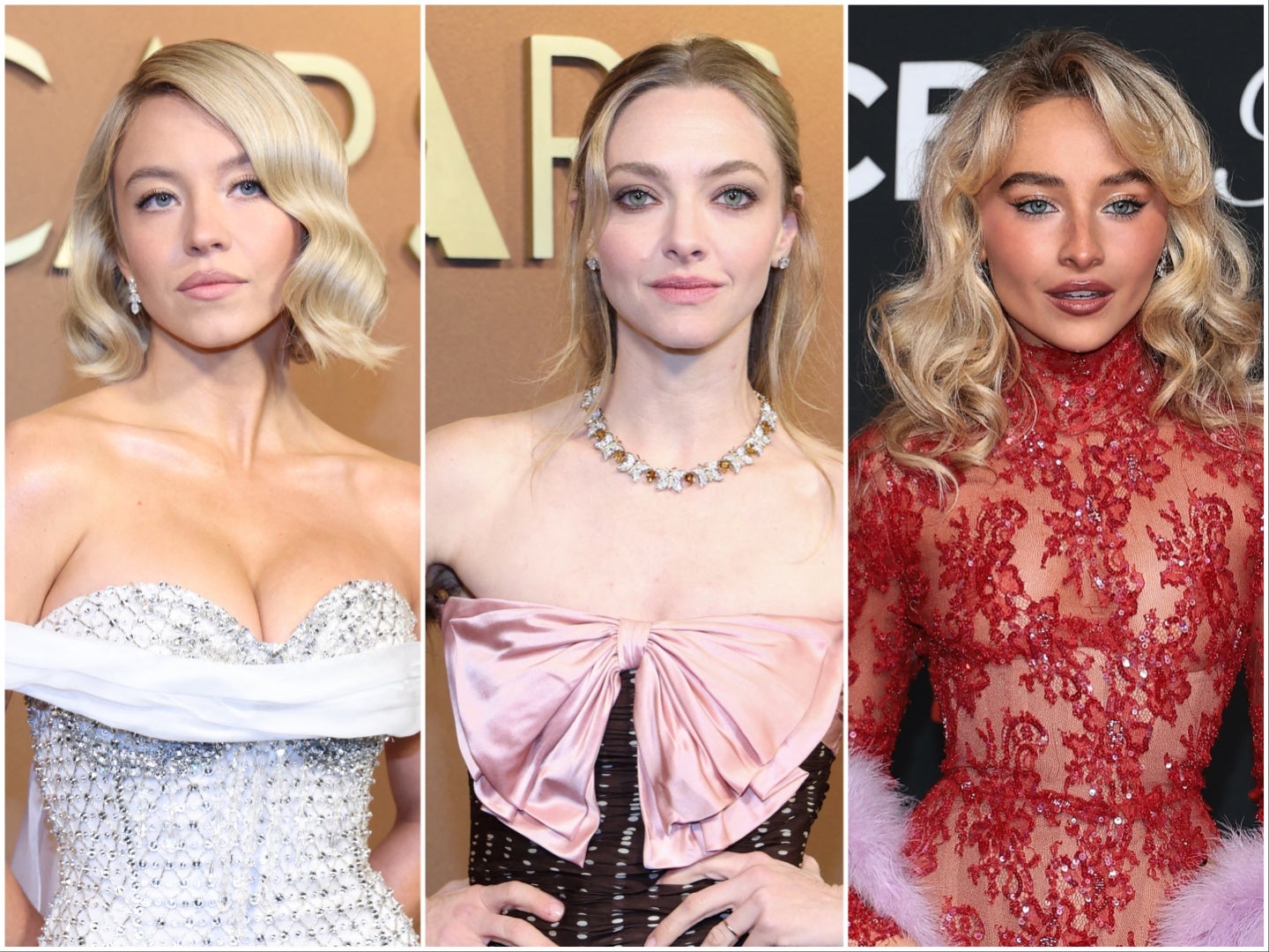 Amanda Seyfried (centre) said she thinks Sabrina Carpenter (right) and Sydney Sweeney should join her in Mamma Mia 3