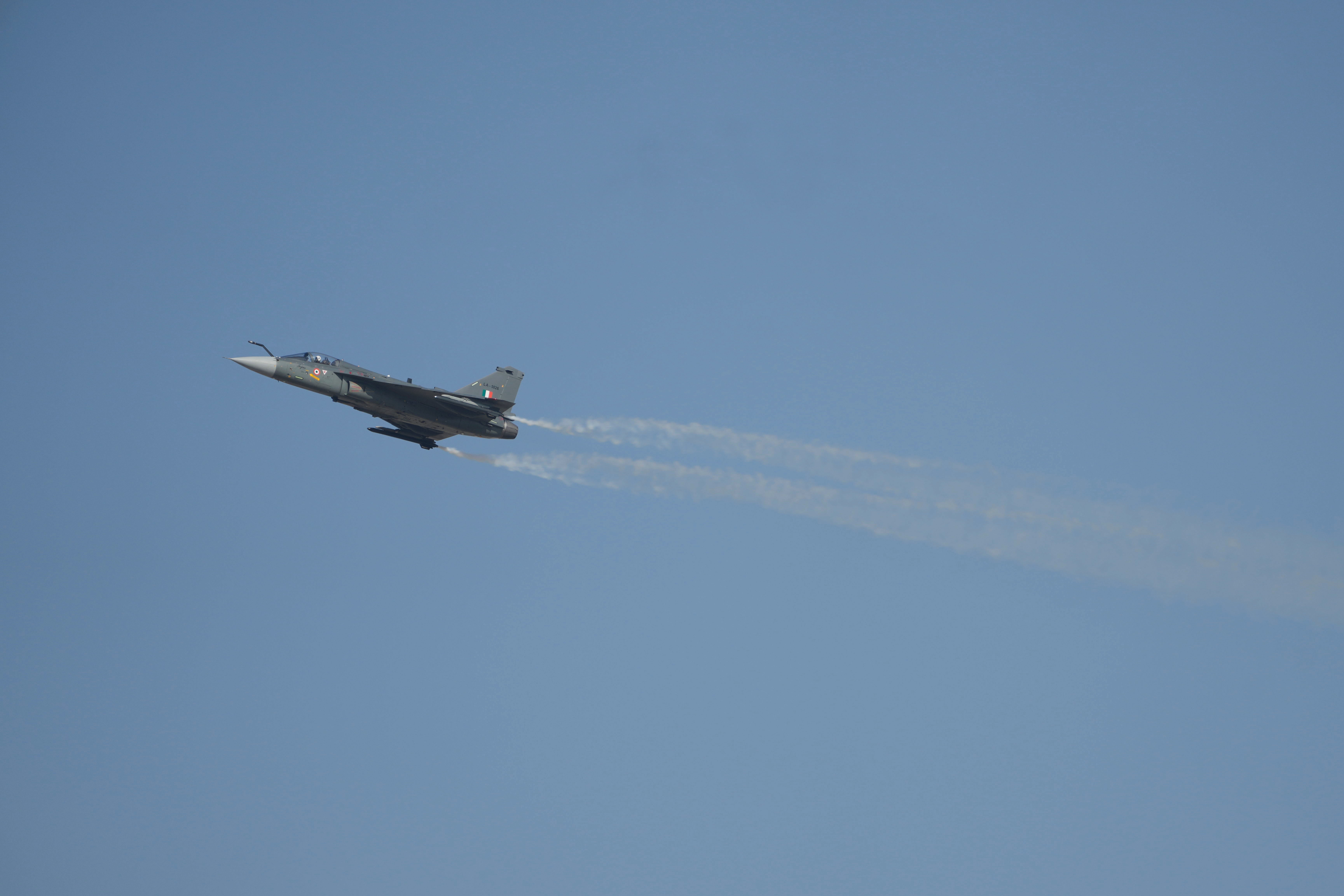The Indian HAL Tejas during a demonstration moments before the crash