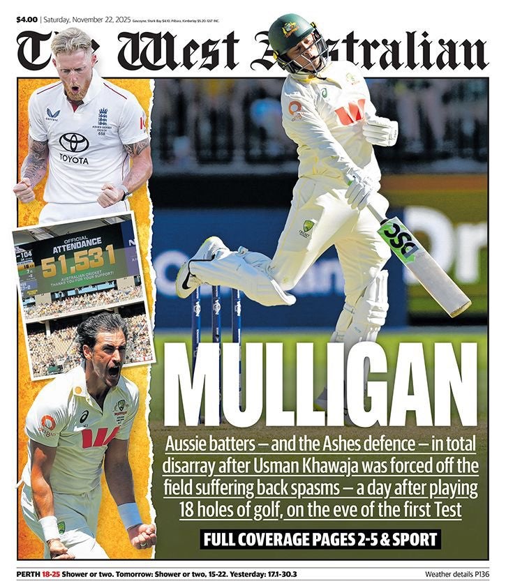 The West Australian reacts to day one of the Ashes