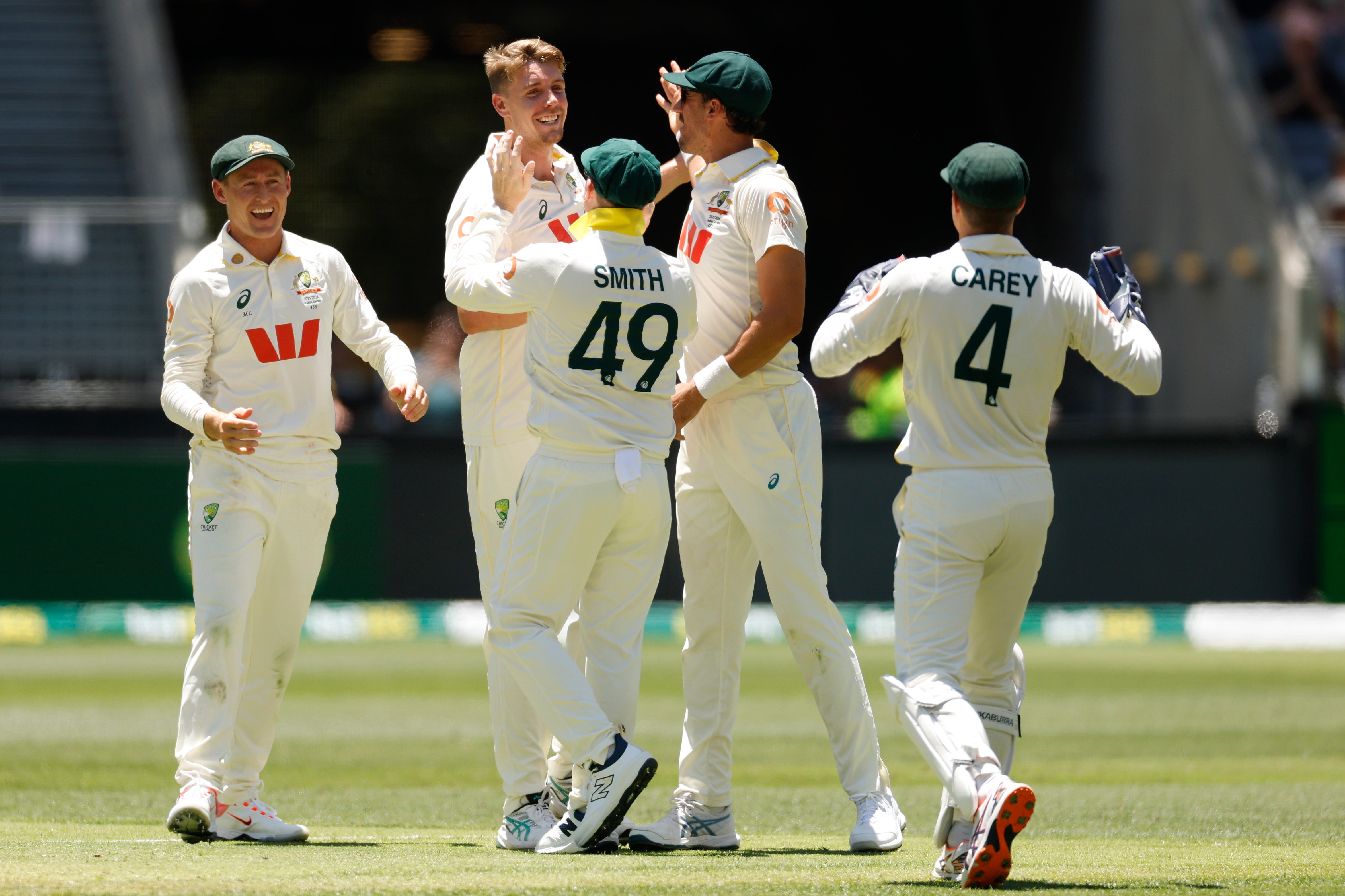 <p>Cameron Green (second left) has become the most expensive overseas player in IPL history</p>