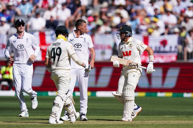 <p>Australia's Marnus Labuschagne (right) has words with England's Brydon Carse</p>