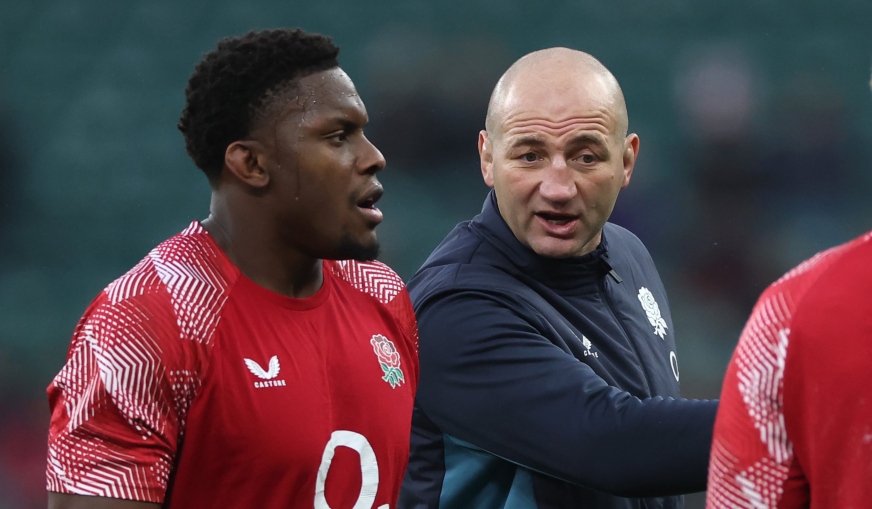 <p>Maro Itoje and Steve Borthwick </p>
