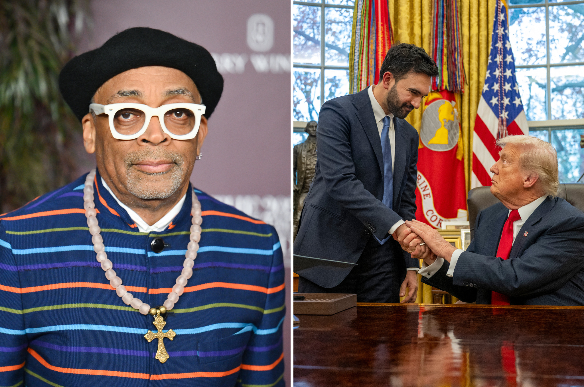 Director Spike Lee (left) said he's 'puzzled' by Zohran Mamdani (middle) and Trump's sudden Oval Office bromance