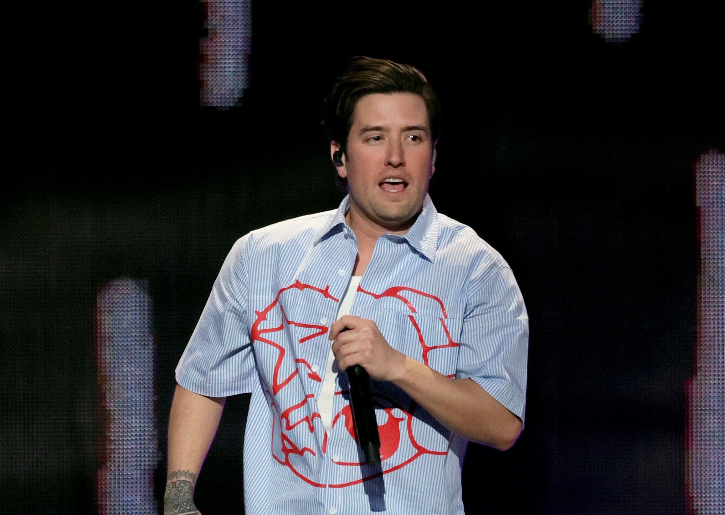 Logan Henderson of Big Time Rush was hospitalized after sustaining a knee injury on stage