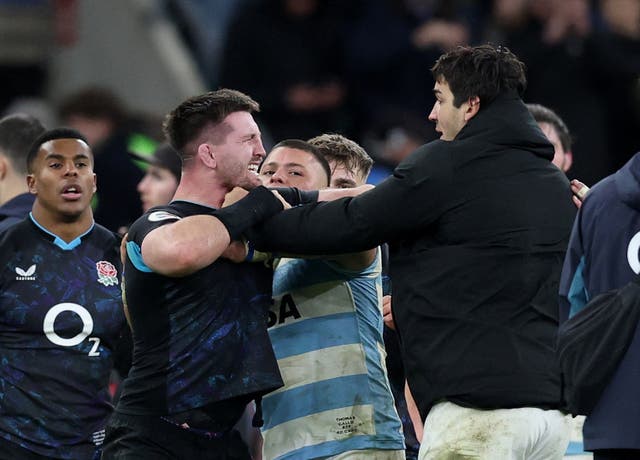 <p>Tom Curry (left) was involved in an on-field fracas that is said to have spilled over into the tunnel</p>