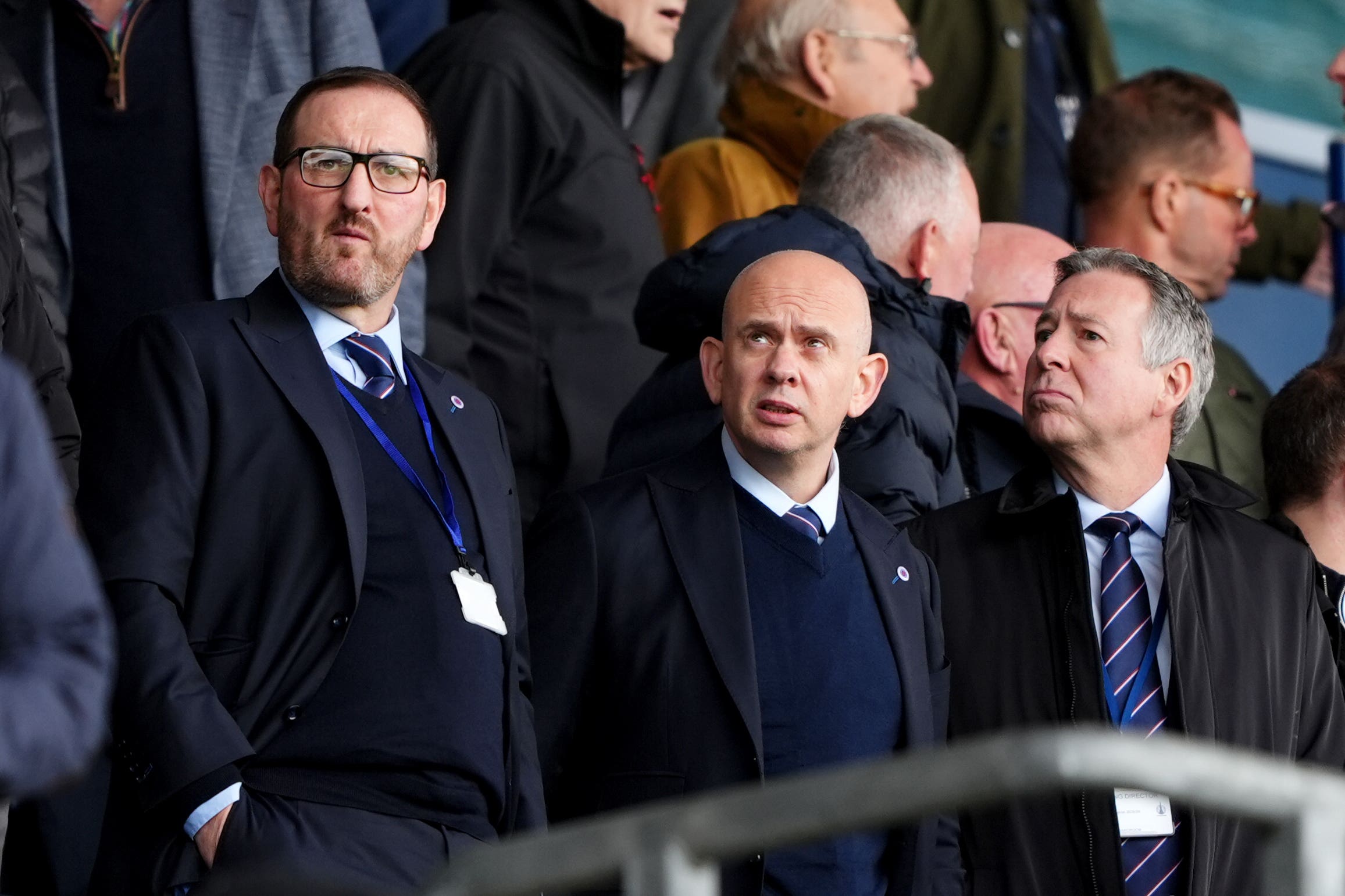 Kevin Thelwell (left) and Patrick Stewart (centre) have been sacked by Rangers