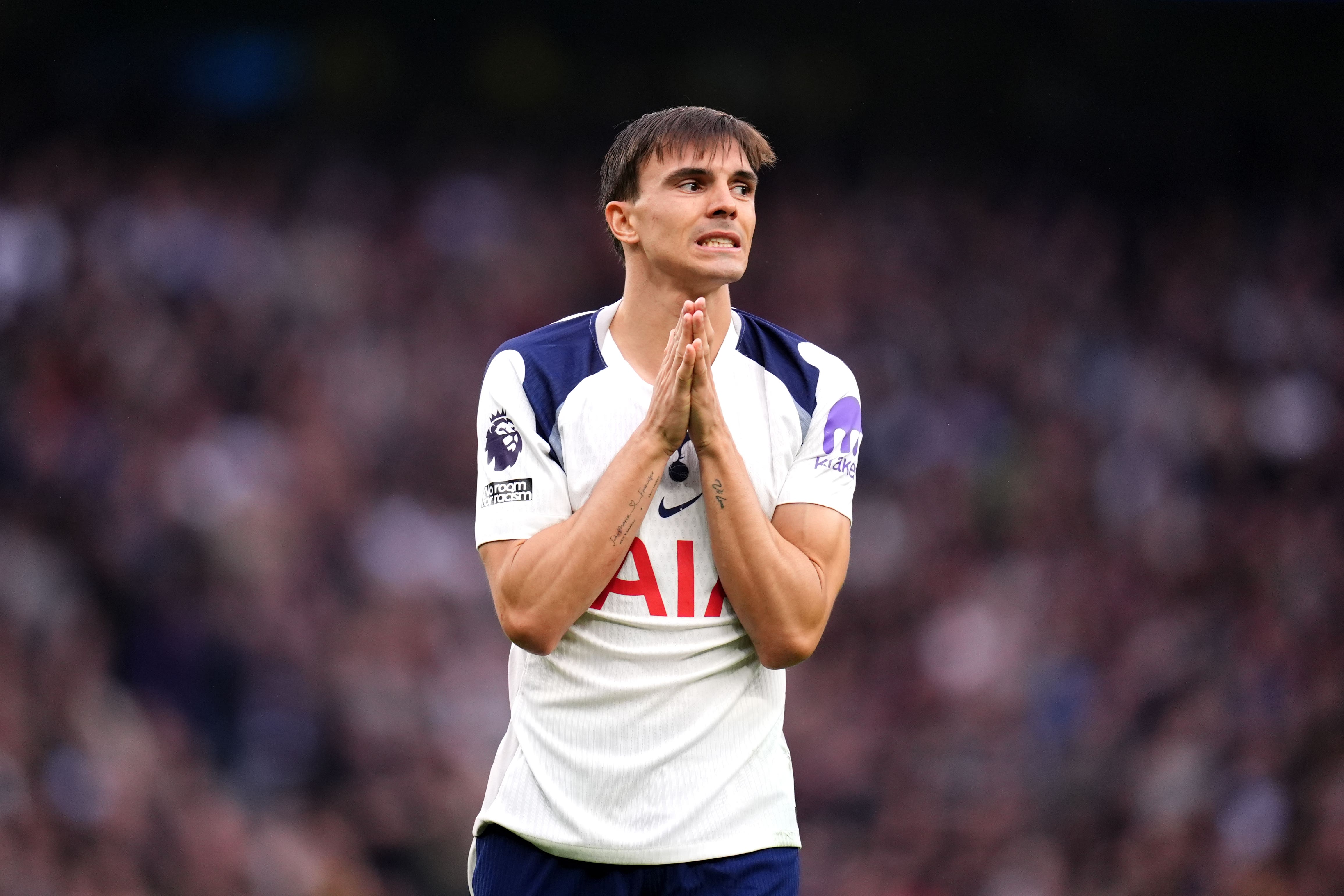 Joao Palhinha played in Tottenham’s 4-1 loss at Arsenal (John Walton/PA)