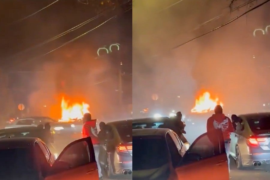 A New York City couple was left beaten after trying to stop an unruly mob that set a car on fire in their neighborhood over the weekend