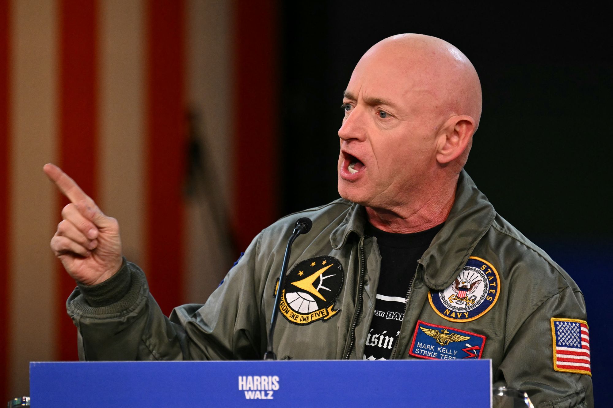 US Sen. Mark Kelly (D-AZ) speaks during the Harris-Walz Campaign Election Eve rally and concert at the Celebrity Theater in Phoenix, Arizona, on November 4, 2024. (Photo by Patrick T. Fallon / AFP) (Photo by PATRICK T. FALLON/AFP via Getty Images)