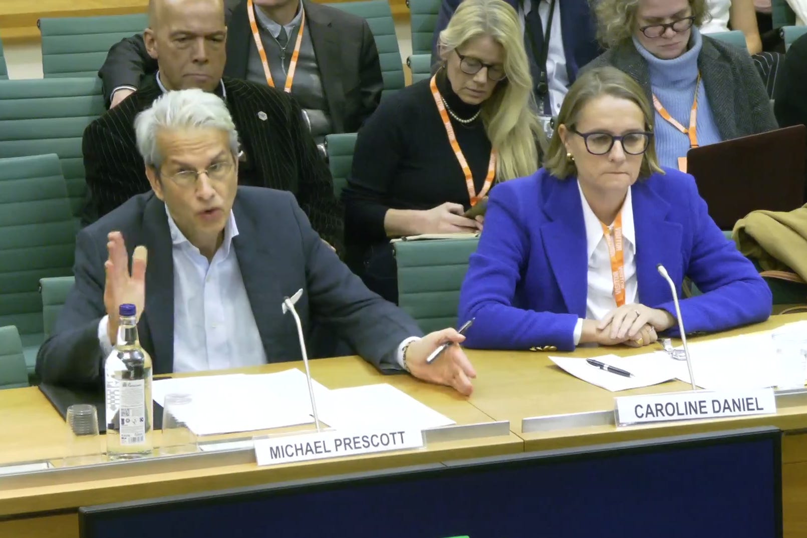 Screen grab of former BBC editorial advisers Michael Prescott and Caroline Daniel (House of Commons/UK Parliament/PA)