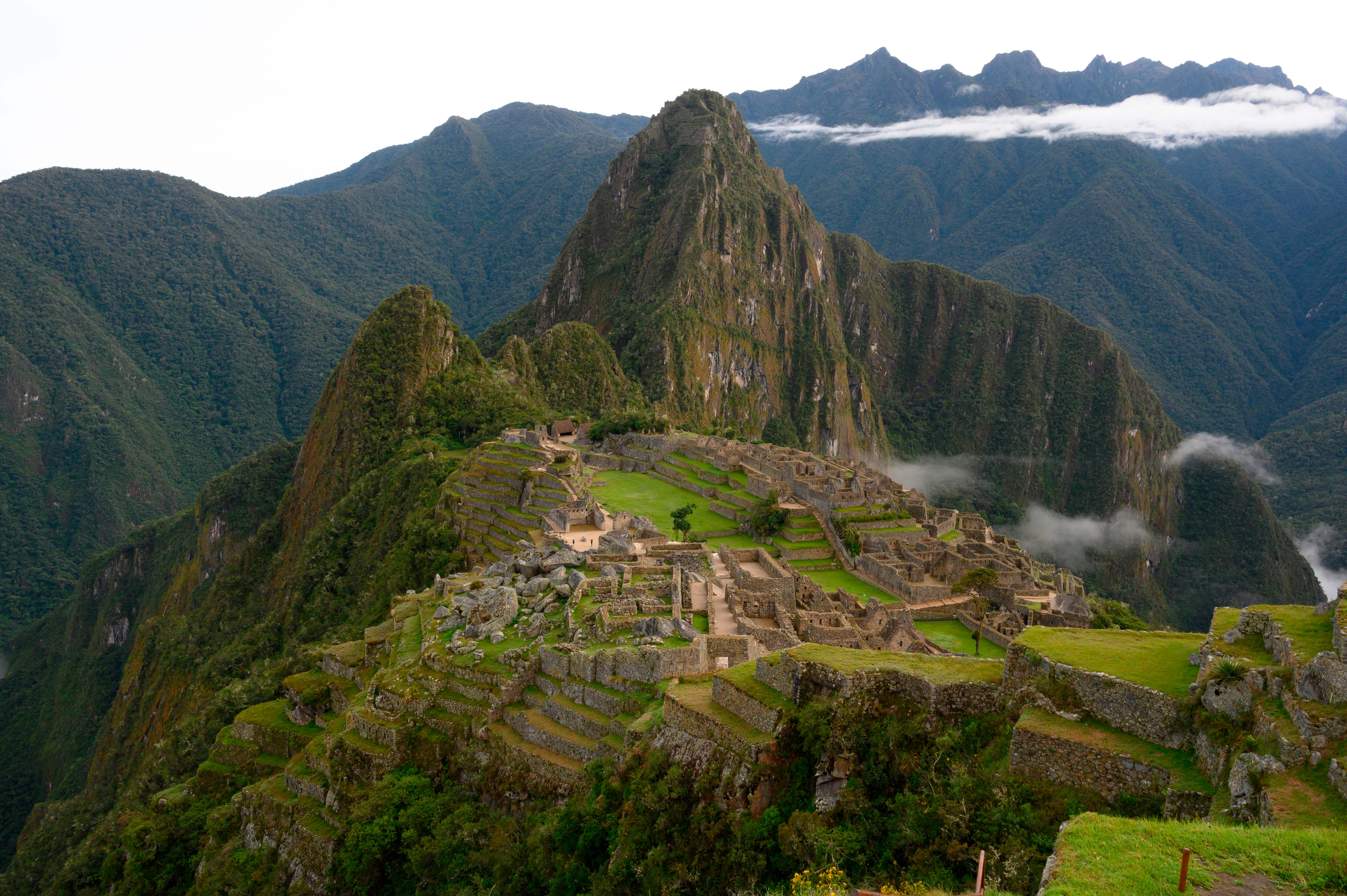 View of the Machu Picchu complex, the Inca fortress enclaved in the southeastern Andes of Peru