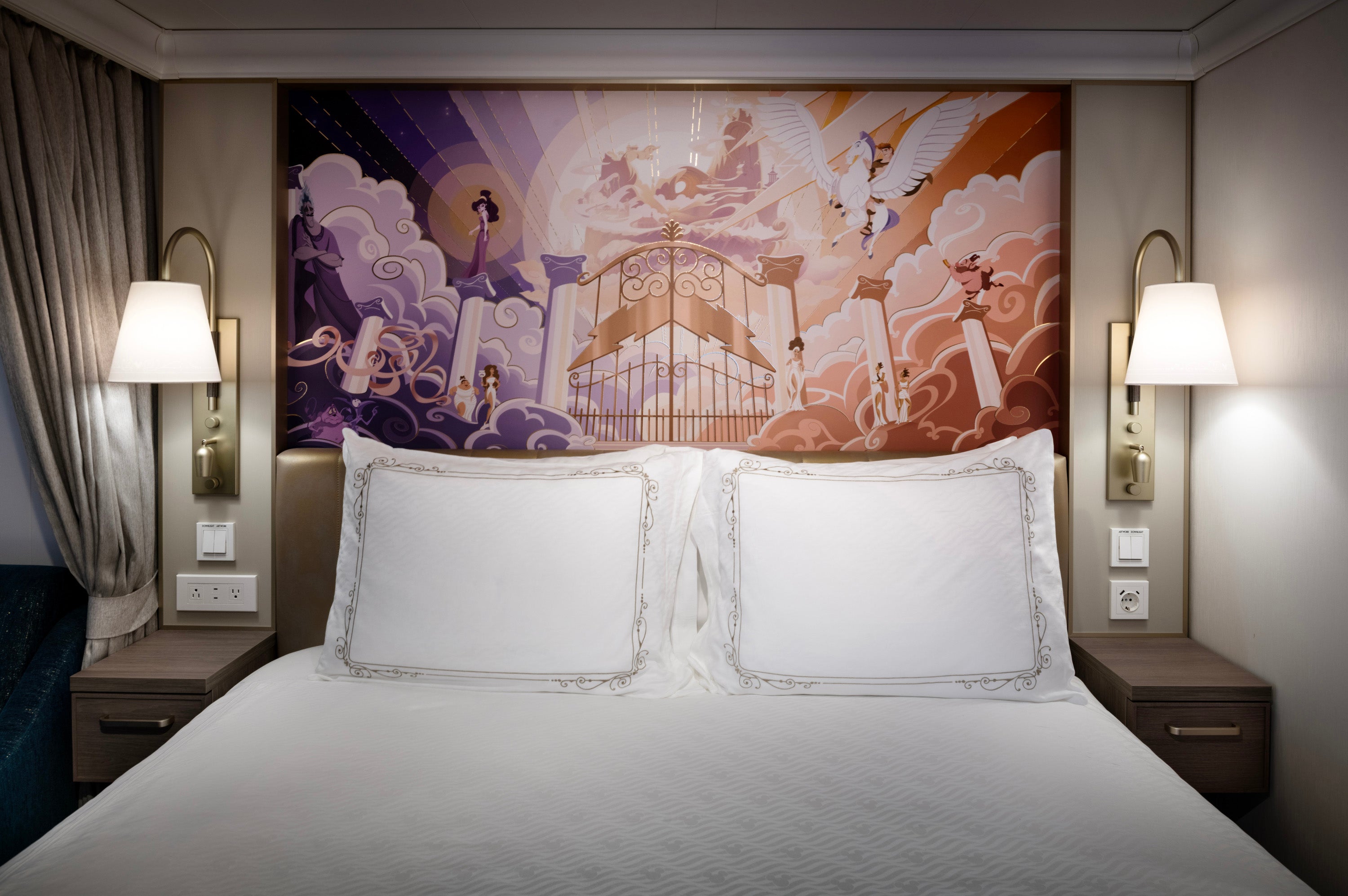 Each cabin aboard Disney Destiny has its own character headboard