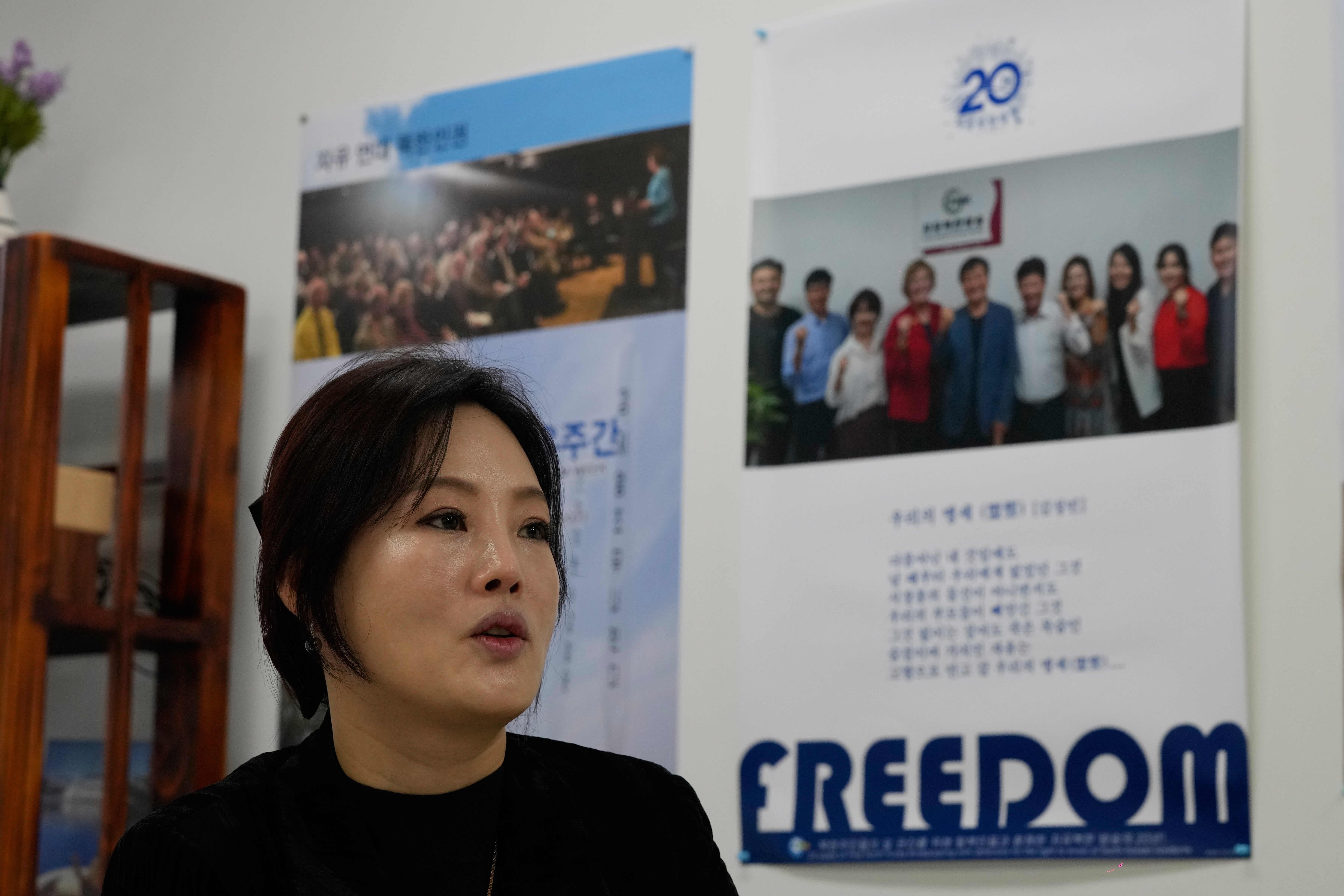 Lee Si-young, head of the Free North Korea Radio station, speaks during an interview at her office in Seoul, South Korea