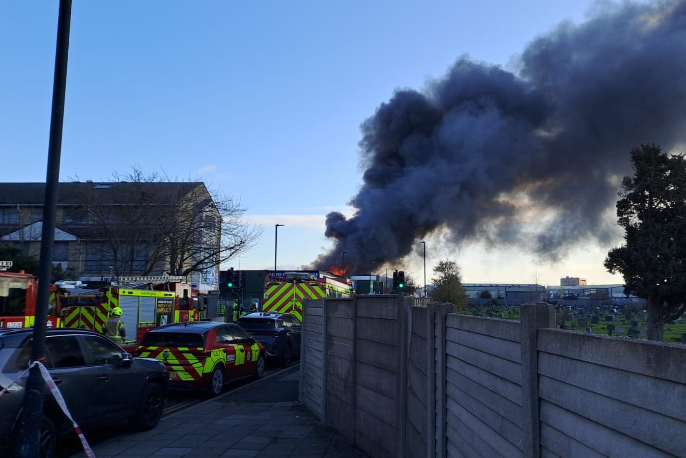 Firefighters attending the incident in Southall, west London