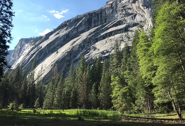 <p>Royal Arches meadow in Yosemite Valley, which park officials have warned has a rapidly growing crack in its facade </p>