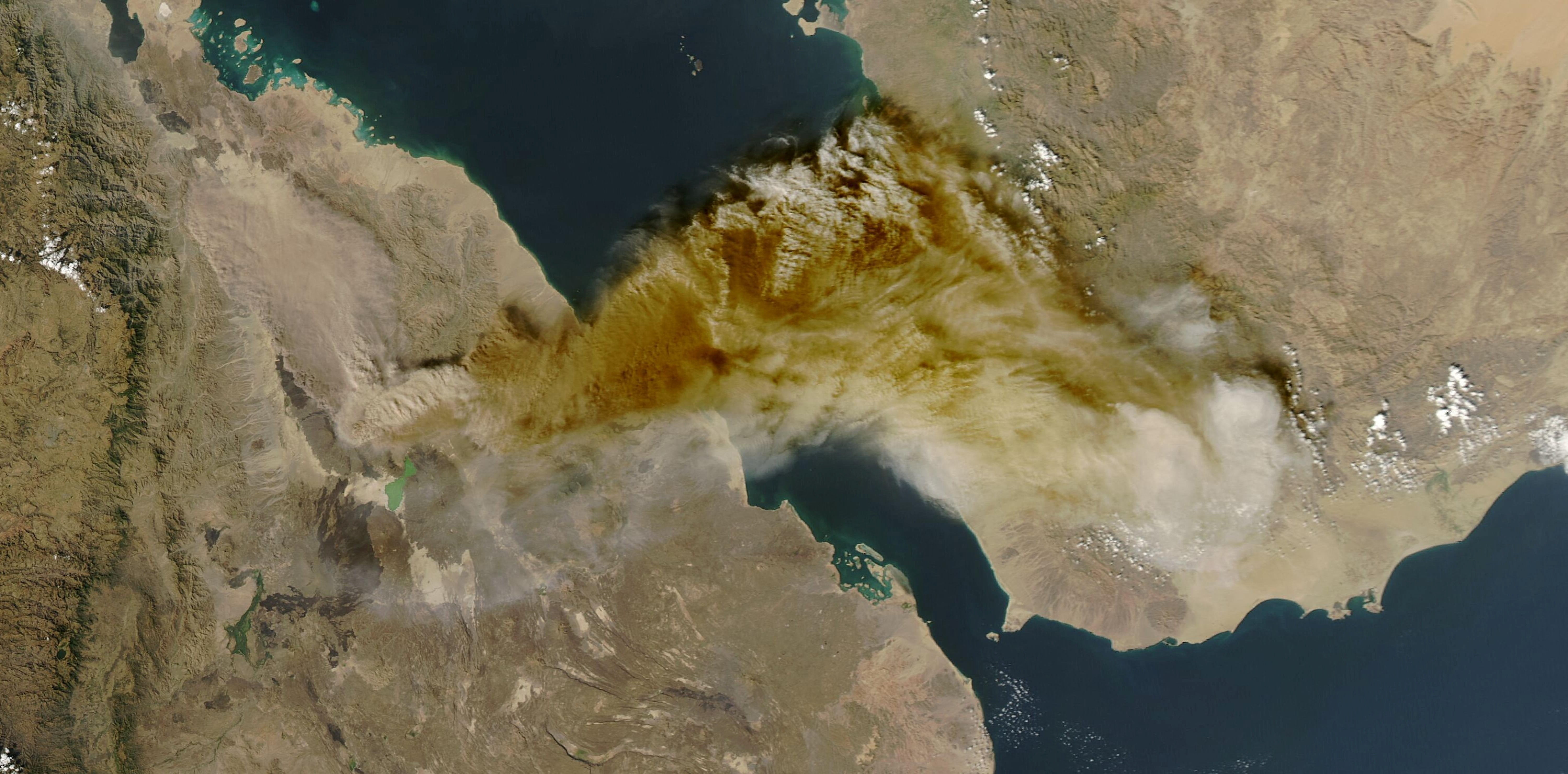 <p>Ash rising from the eruption of the Hayli Gubbi volcano in Ethiopia as it drifts over the Red Sea</p>