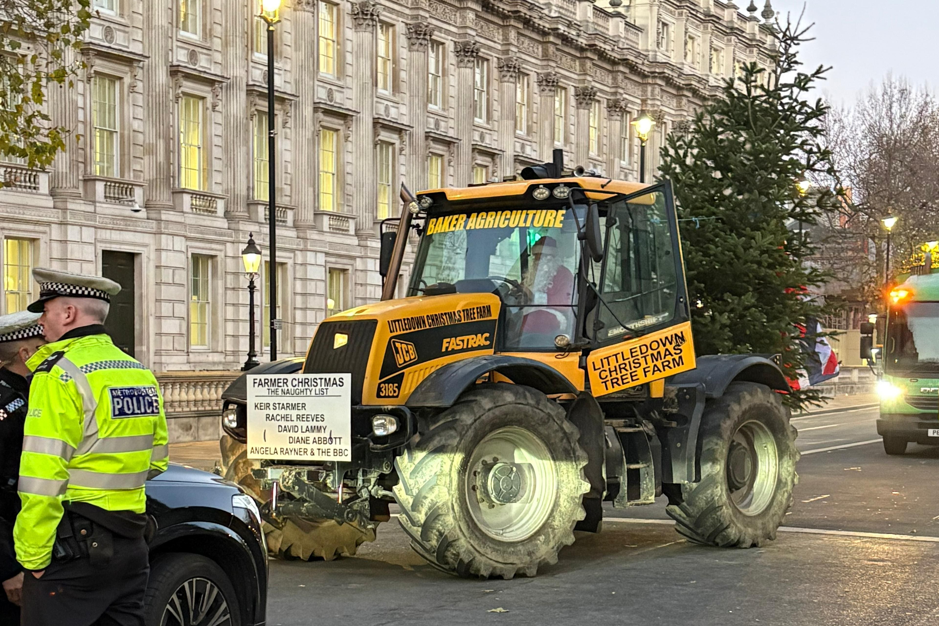 A tractor arrives for the protest by farmers in Whitehall ahead of Rachel Reeves’ Budget statement